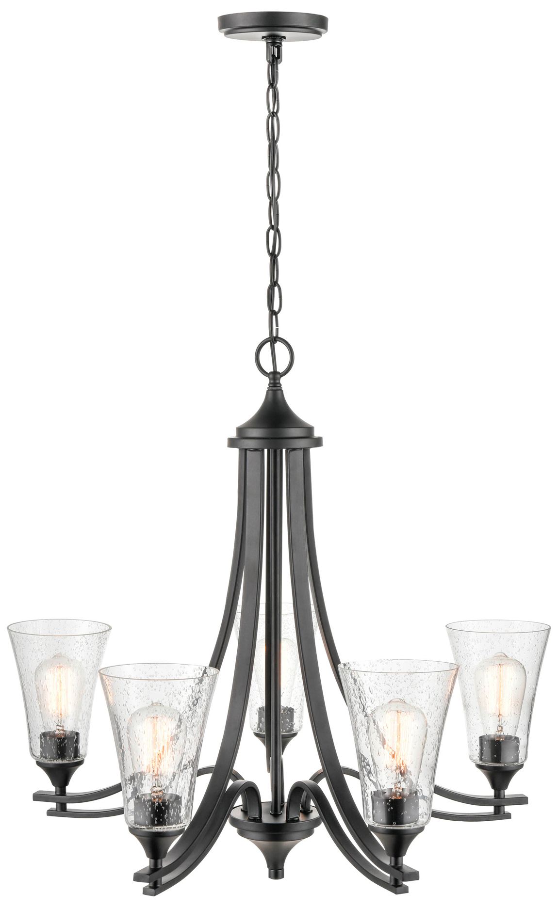 Thumbnail1 of Millennium Natalie 5-Light 27.75" Matte Black Chandelier with Glass Shade