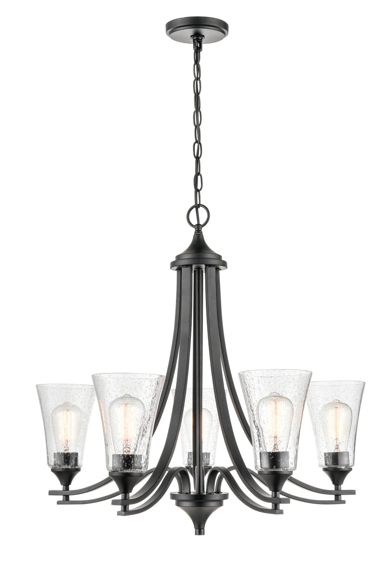 Thumbnail2 of Millennium Natalie 5-Light 27.75" Matte Black Chandelier with Glass Shade more views