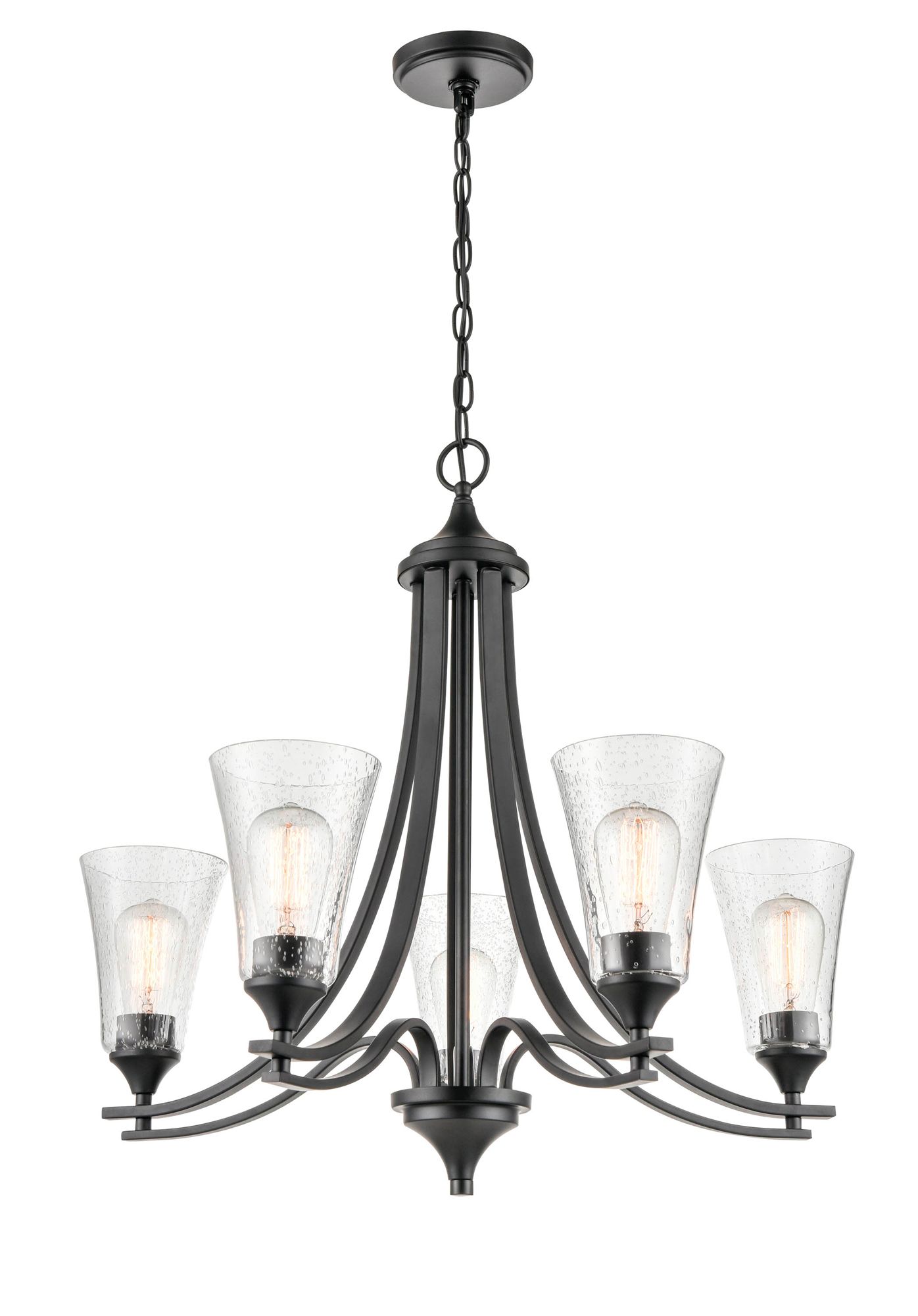 Thumbnail3 of Millennium Natalie 5-Light 27.75" Matte Black Chandelier with Glass Shade more views