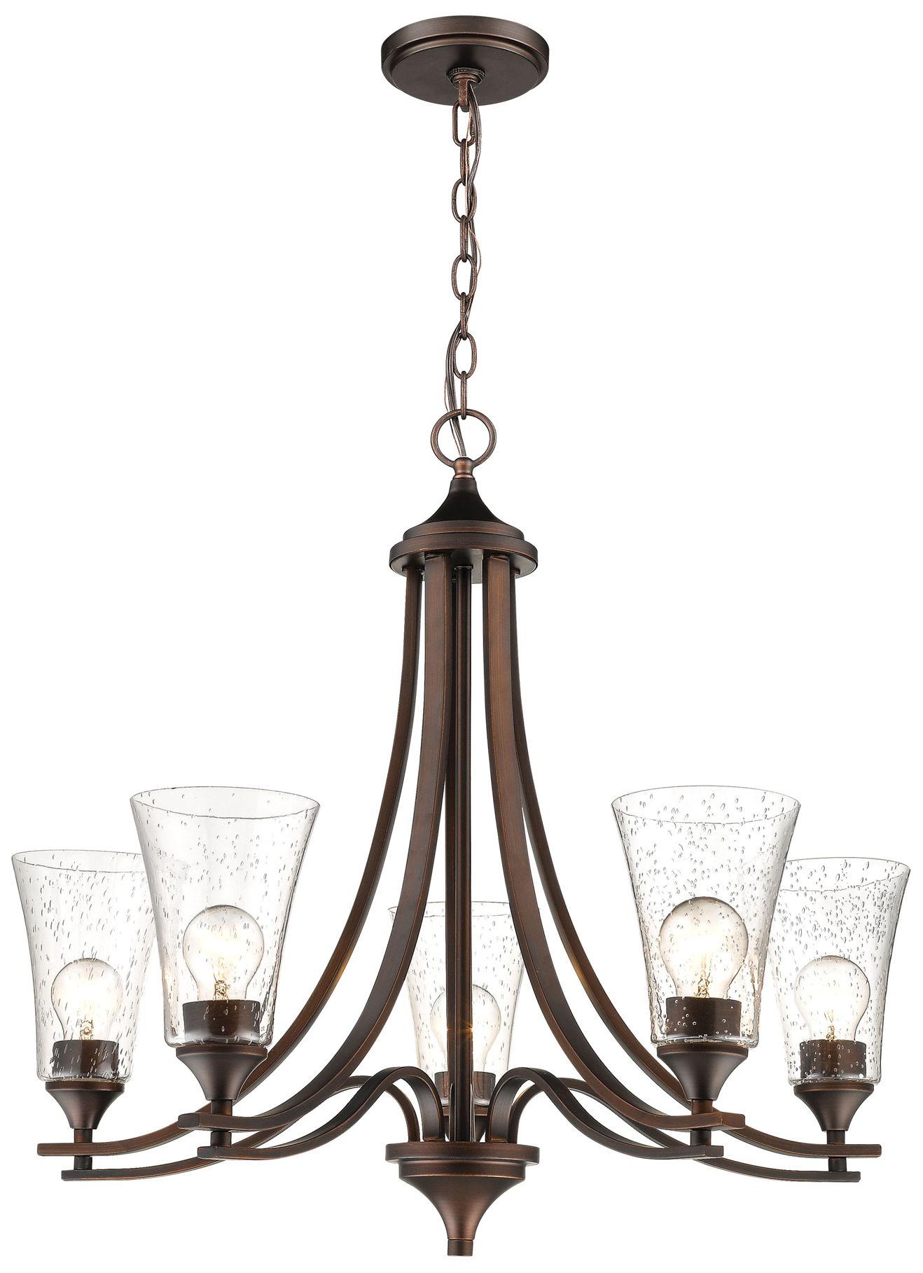 Thumbnail1 of Millennium Natalie 5-Light 27.75" Rubbed Bronze Chandelier with Glass Shade