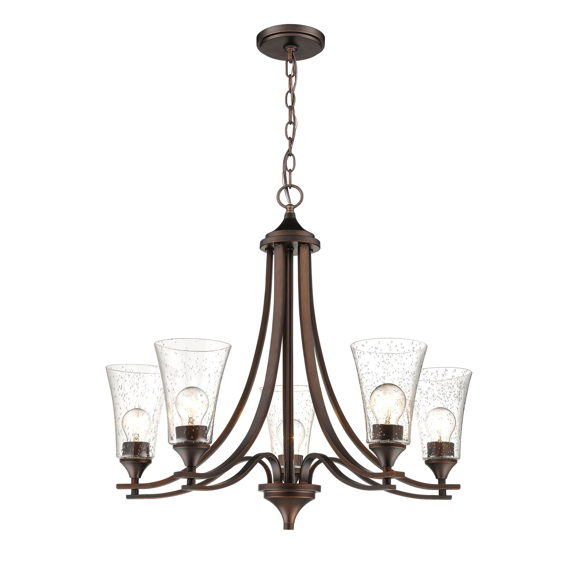 Thumbnail2 of Millennium Natalie 5-Light 27.75" Rubbed Bronze Chandelier with Glass Shade more views