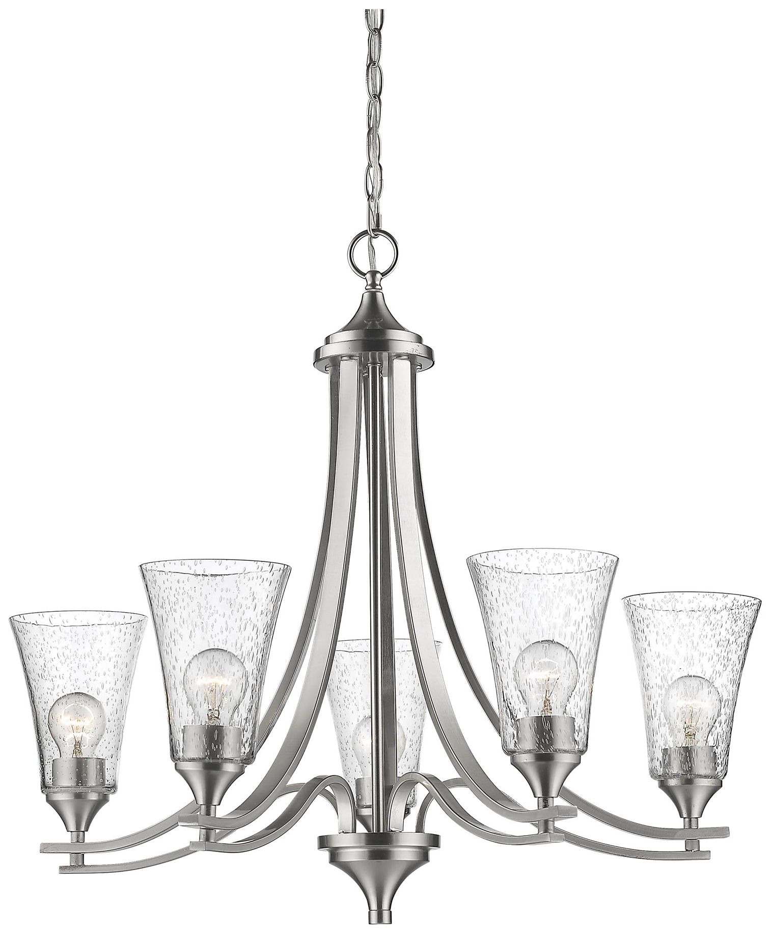 Thumbnail1 of Millennium Natalie 5-Light 27.75" Satin Nickel Chandelier with Glass Shade