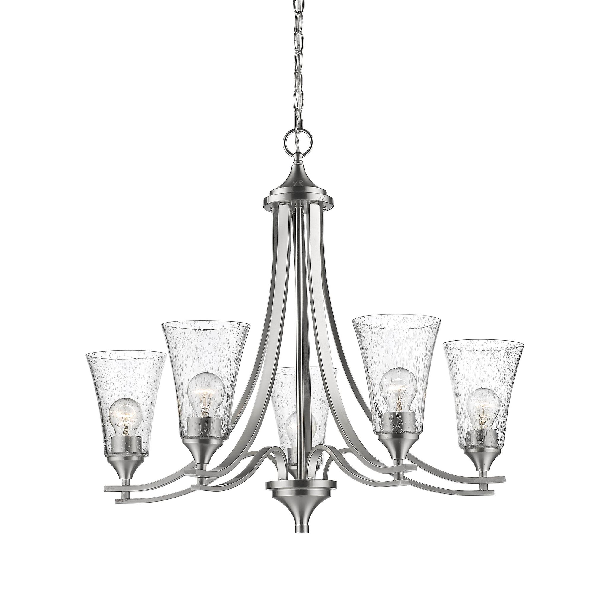 Thumbnail2 of Millennium Natalie 5-Light 27.75" Satin Nickel Chandelier with Glass Shade more views