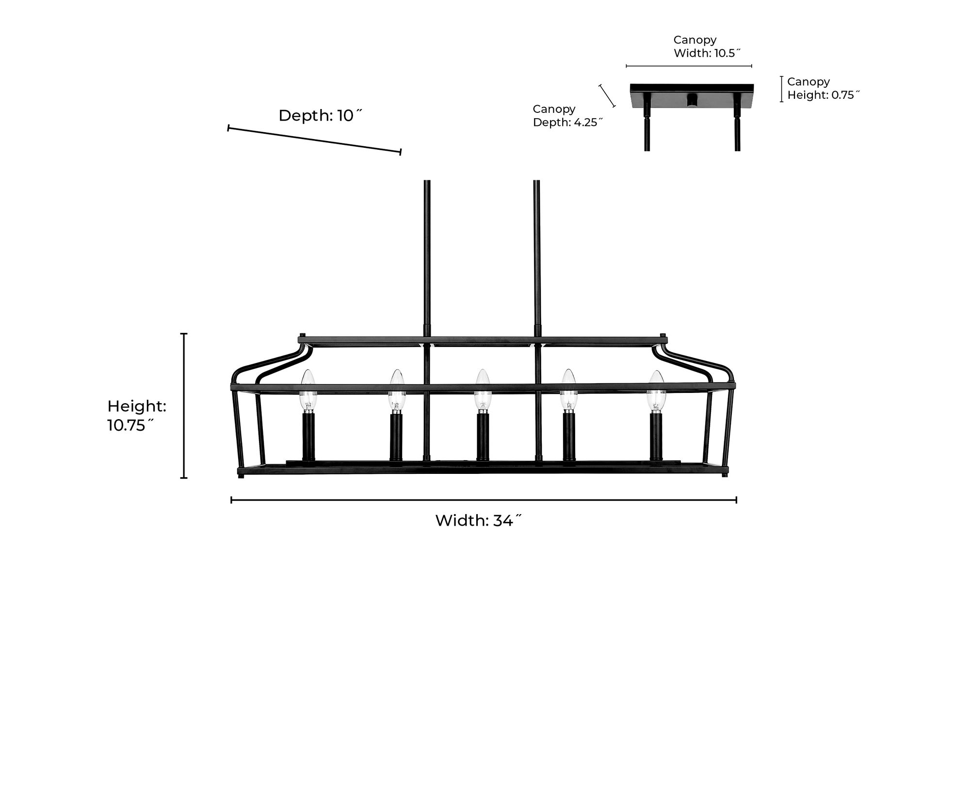 Image 7 Millennium Nellita 5-Light 34" Matte Black Linear Chandelier more views
