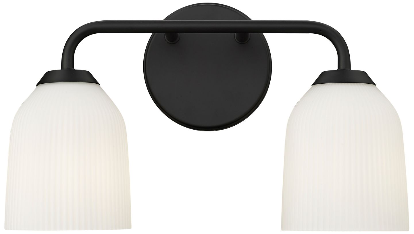 Millennium Norah 2-Light 15" Matte Black Vanity Light with Glass Shade