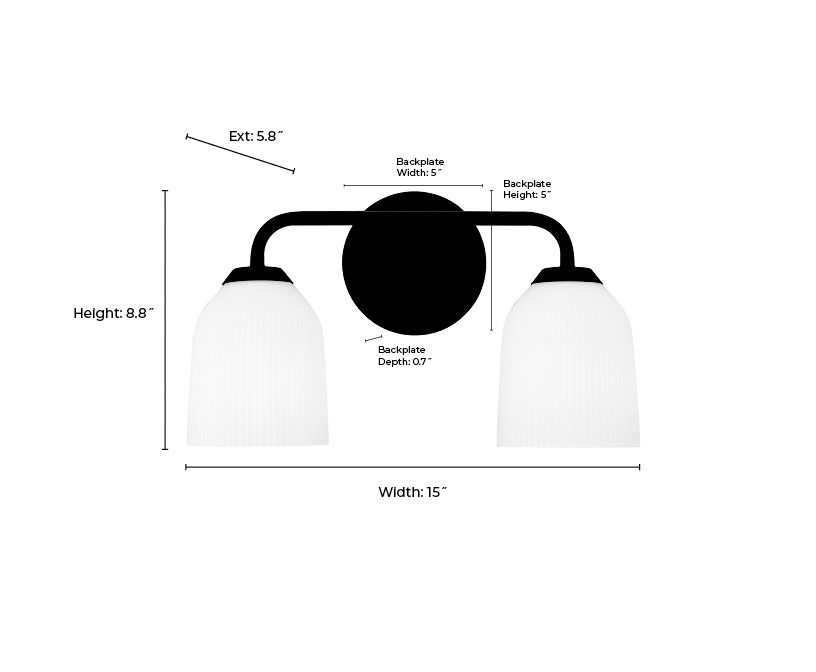 Image 7 Millennium Norah 2-Light 15" Matte Black Vanity Light with Glass Shade more views