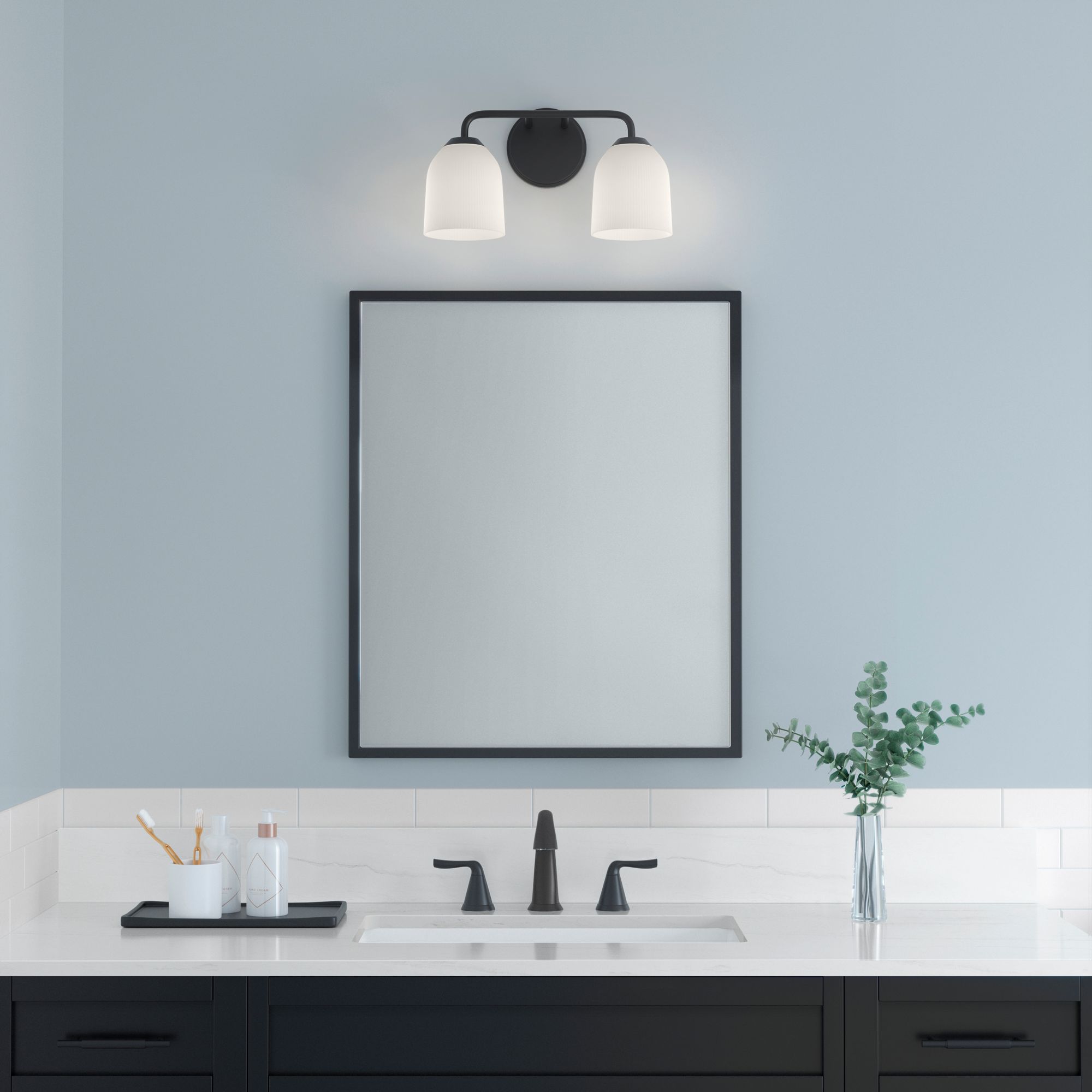 Millennium Norah 2-Light 15" Matte Black Vanity Light with Glass Shade