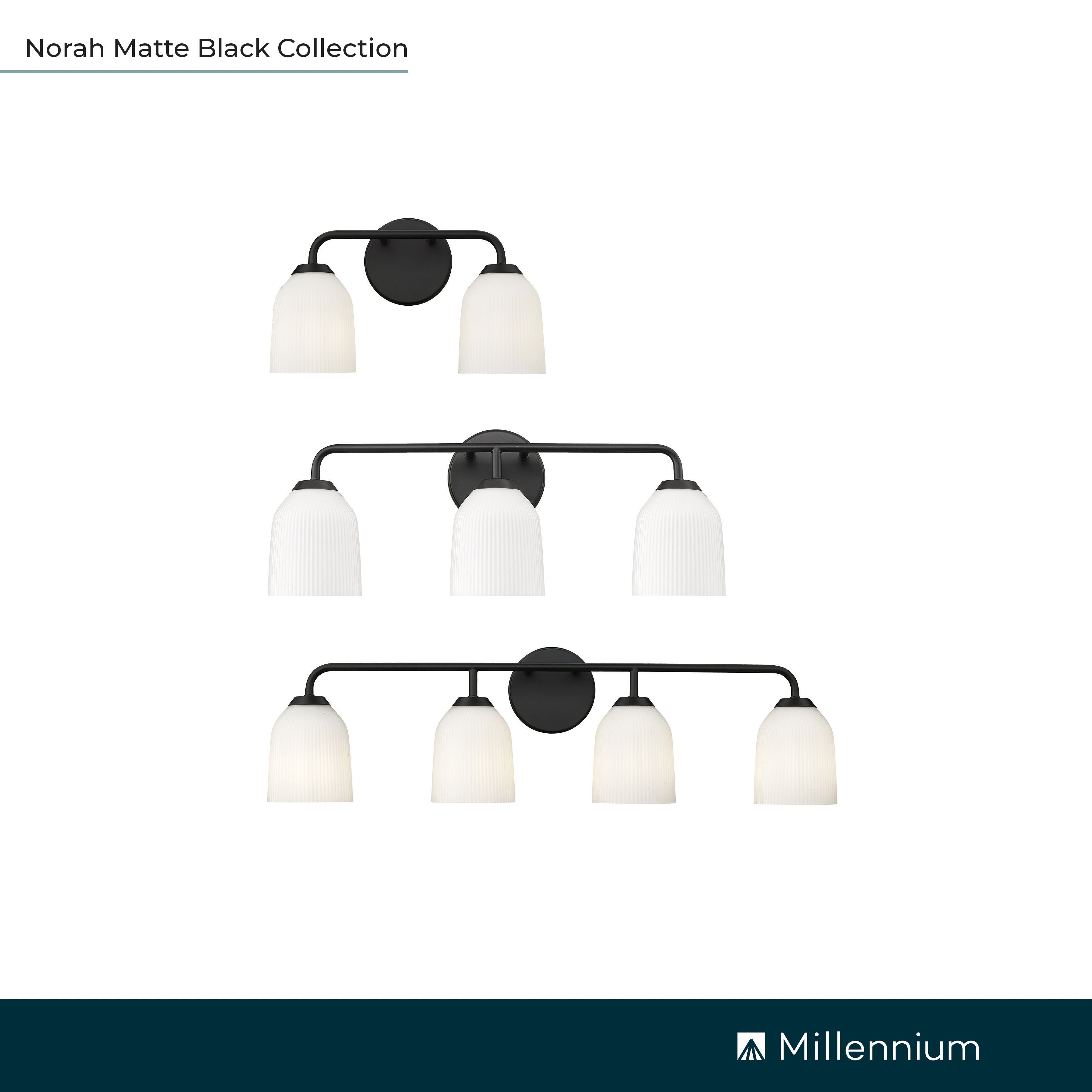 Millennium Norah 2-Light 15" Matte Black Vanity Light with Glass Shade
