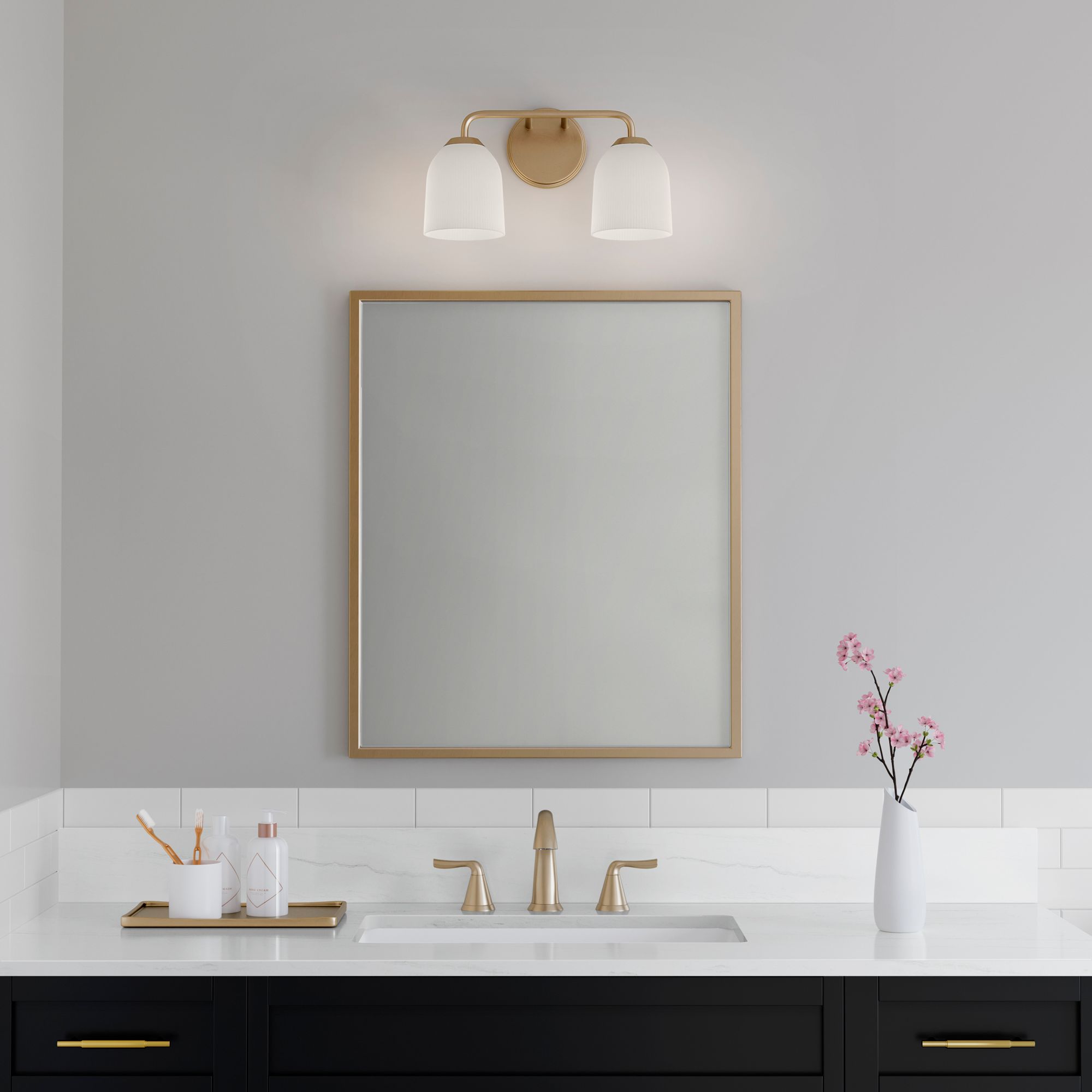 Millennium Norah 2-Light 15" Vintage Brass Vanity Light with Glass Shade