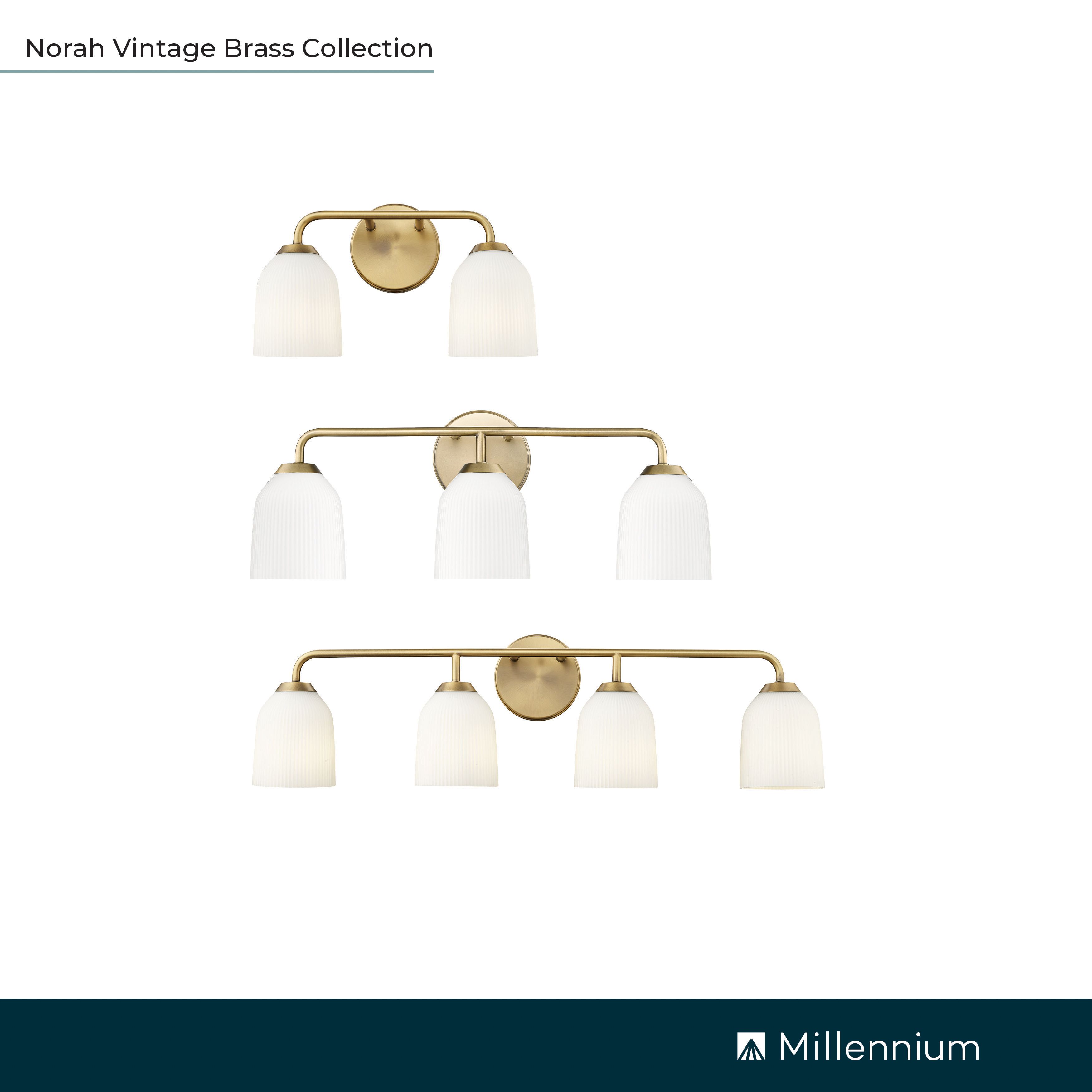 Millennium Norah 2-Light 15" Vintage Brass Vanity Light with Glass Shade