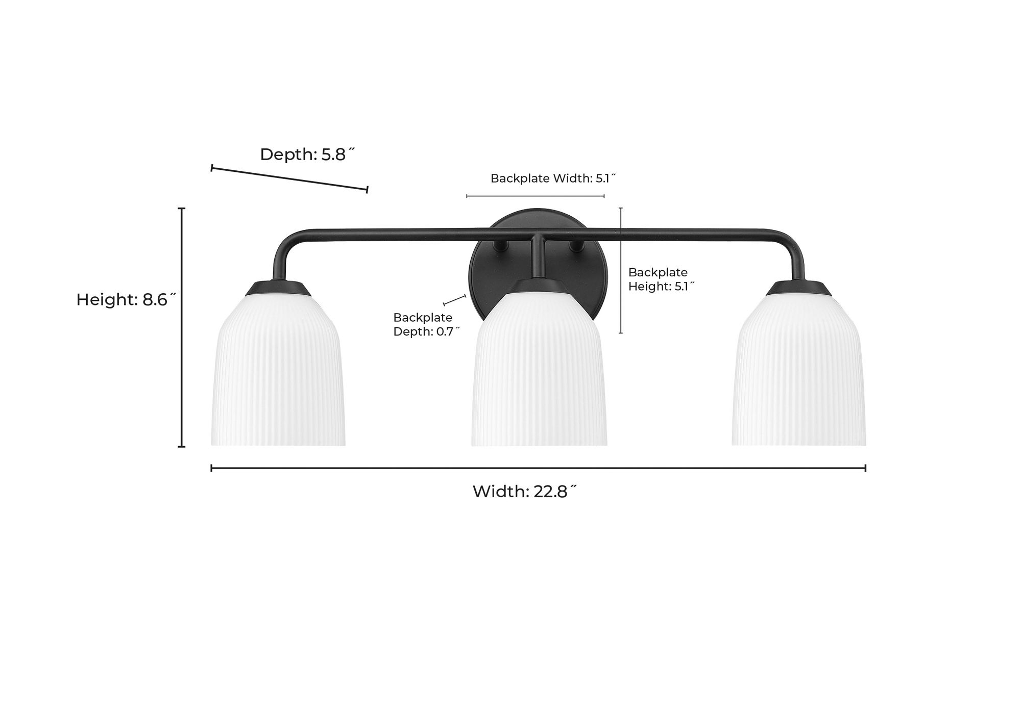 Millennium Norah 3-Light 22.75" Matte Black Vanity Light with Glass Shade