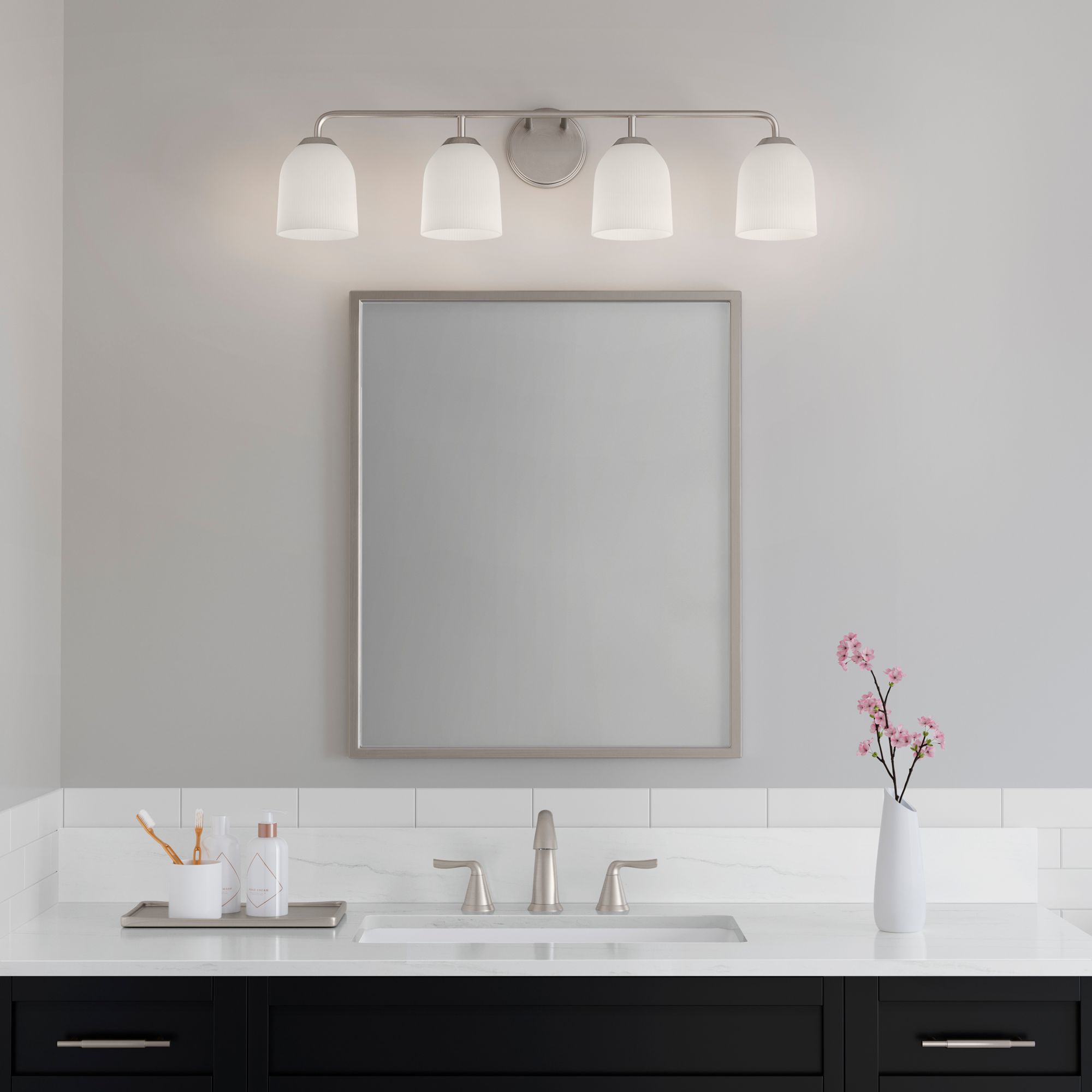 Millennium Norah 4-Light 32" Brushed Nickel Vanity Light with Glass Shade