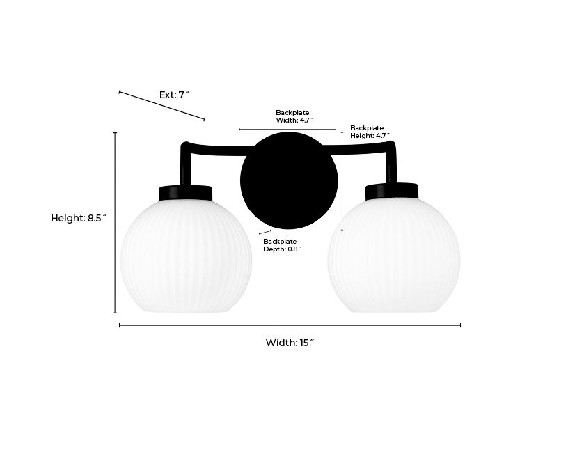 Image 7 Millennium Oprah 2-Light 15" Matte Black Vanity Light with Glass Shade more views