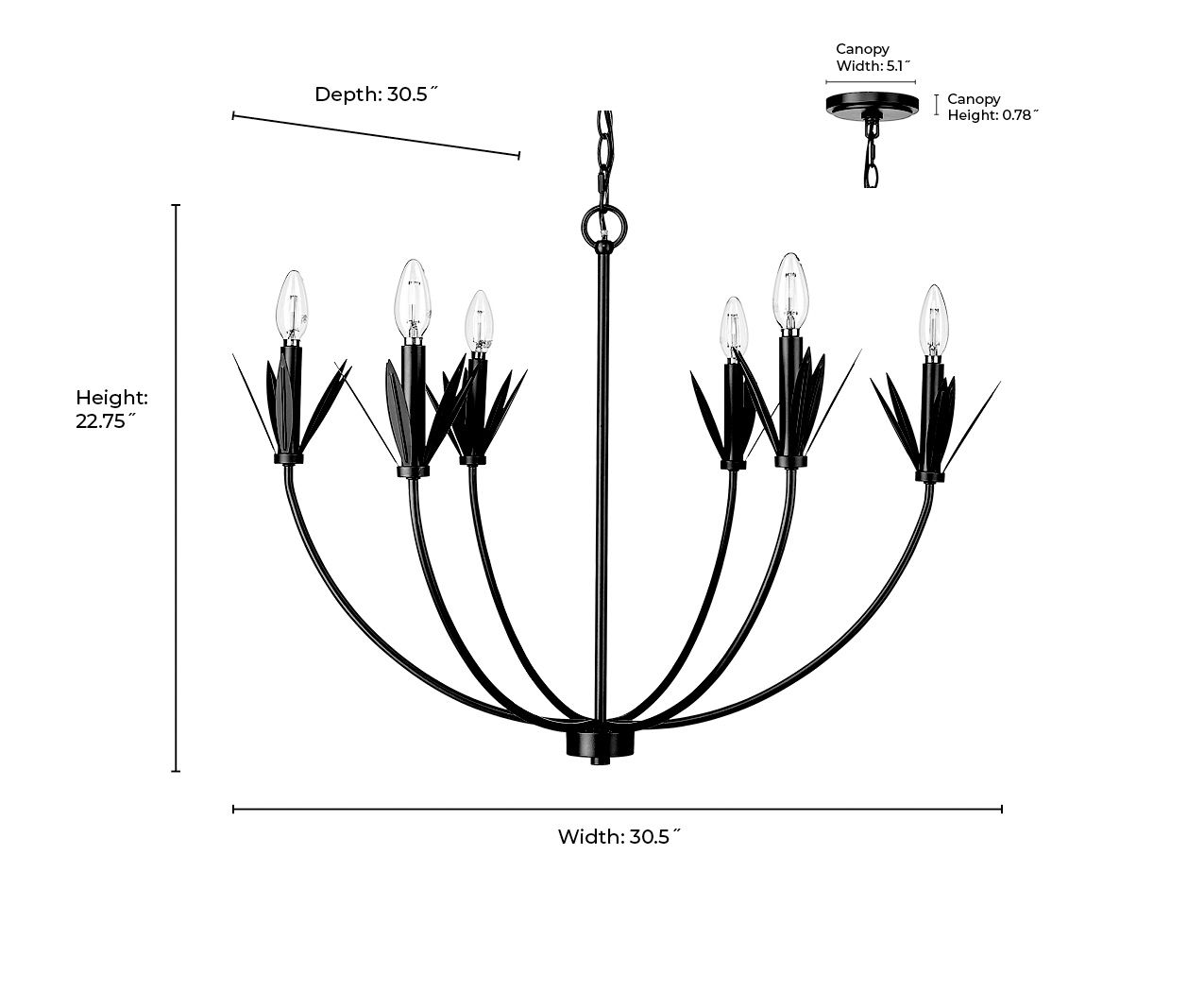 Image 7 Millennium Primrose 6-Light 30.5" Matte Black Chandelier more views