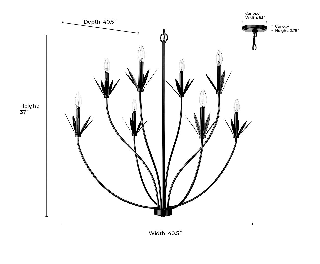 Millennium Primrose 8-Light 40.5" Matte Black Chandelier