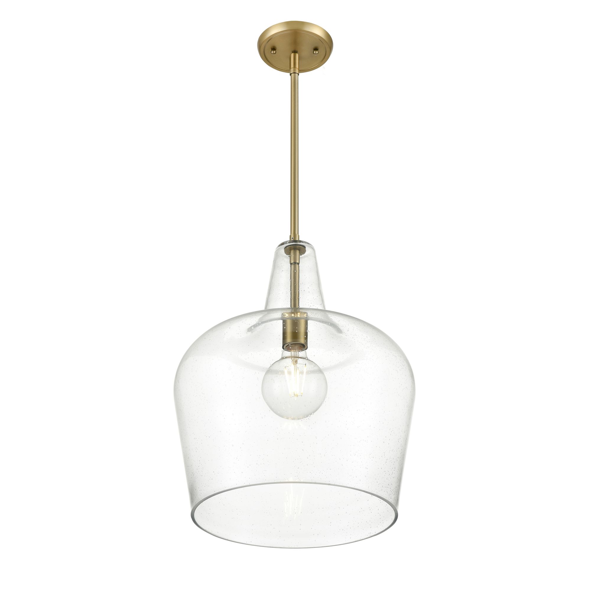 Image 2 Millennium Puckette 1-Light 13.75" Vintage Brass Pendant with Glass Shade more views