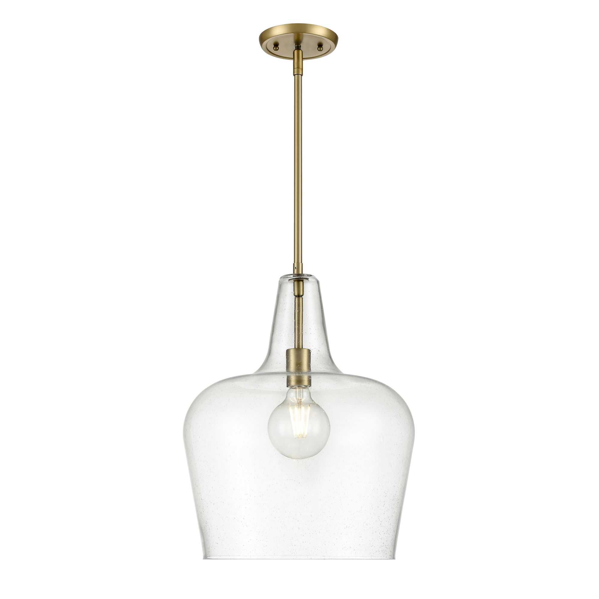 Image 3 Millennium Puckette 1-Light 13.75" Vintage Brass Pendant with Glass Shade more views