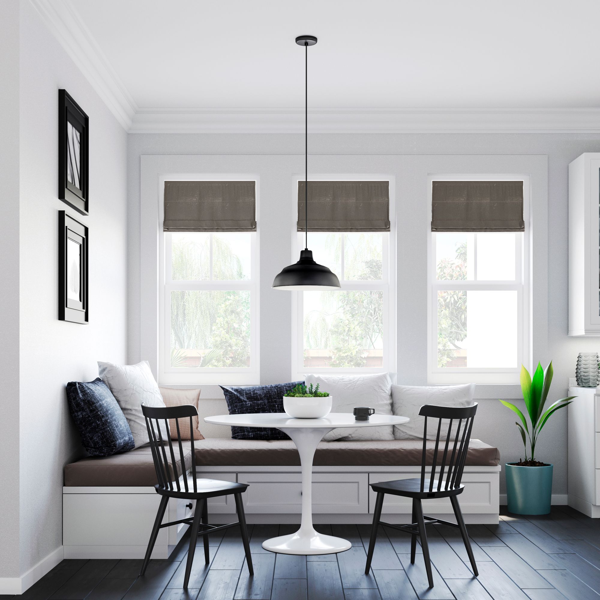 Millennium R Series 1-Light 14" Satin Black Pendant Light with Shade in scene