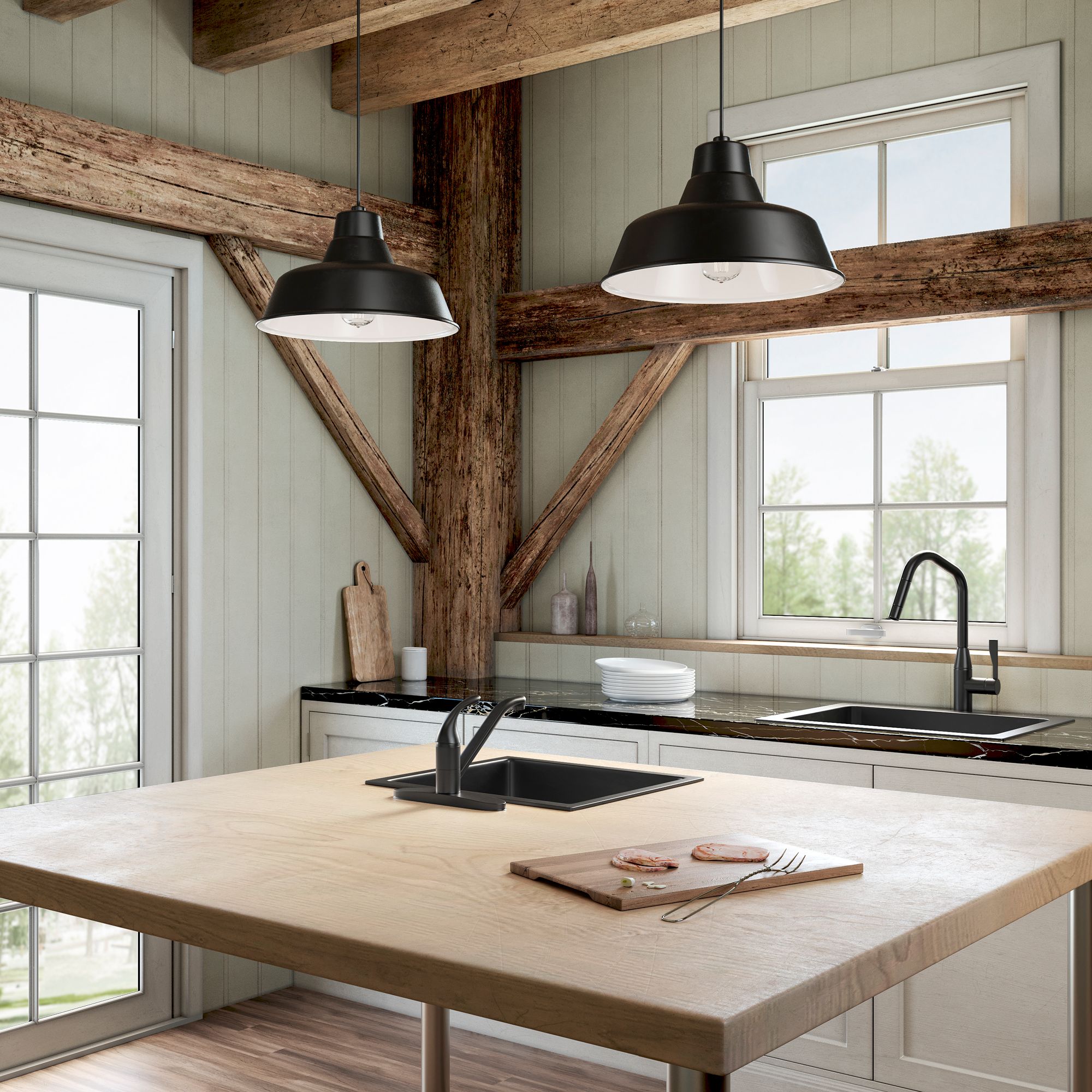 Image 6 Millennium R Series 1-Light 14" Satin Black Warehouse Pendant with Shade more views