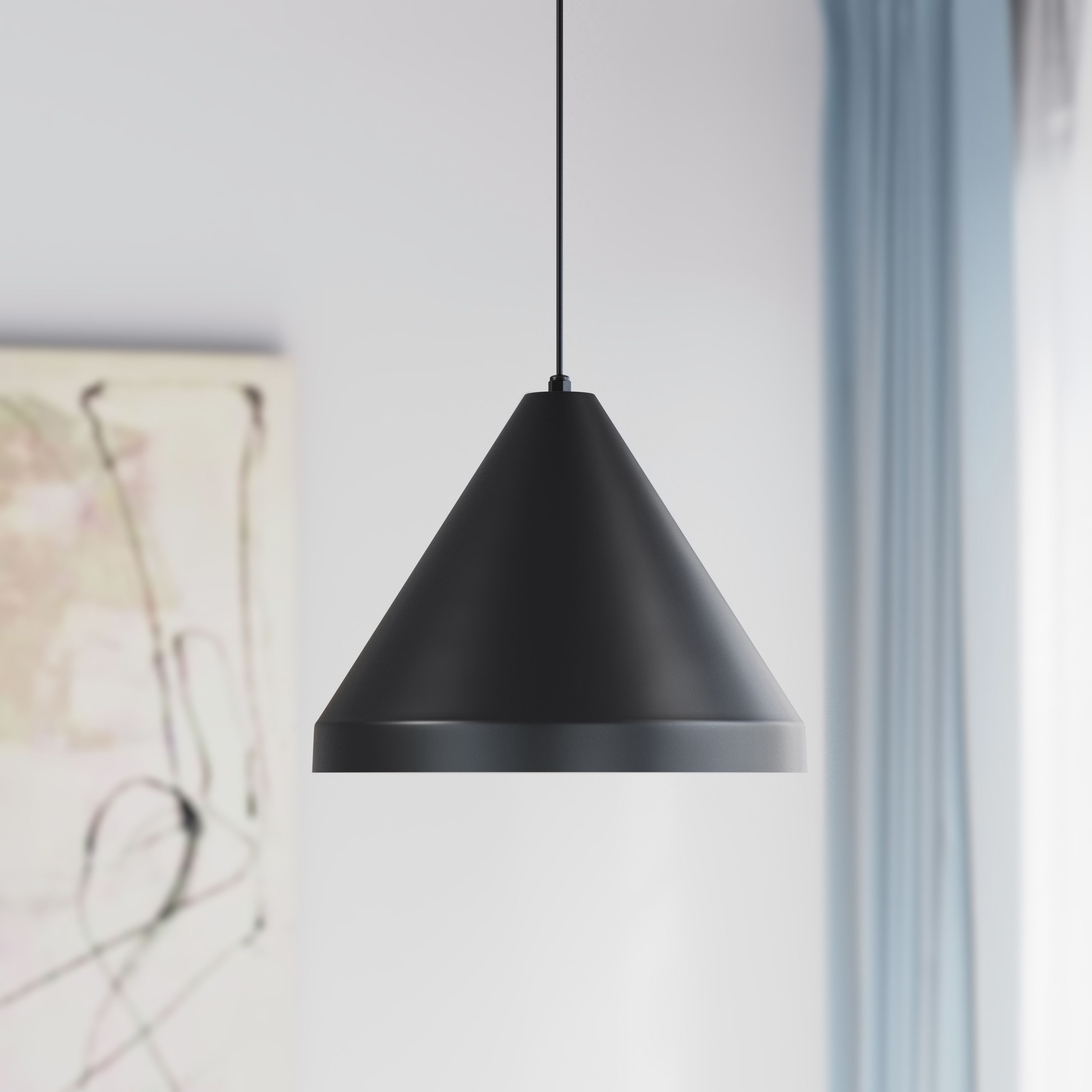 Millennium R Series 1-Light 17" Satin Black Cord Hung Cone with Shade