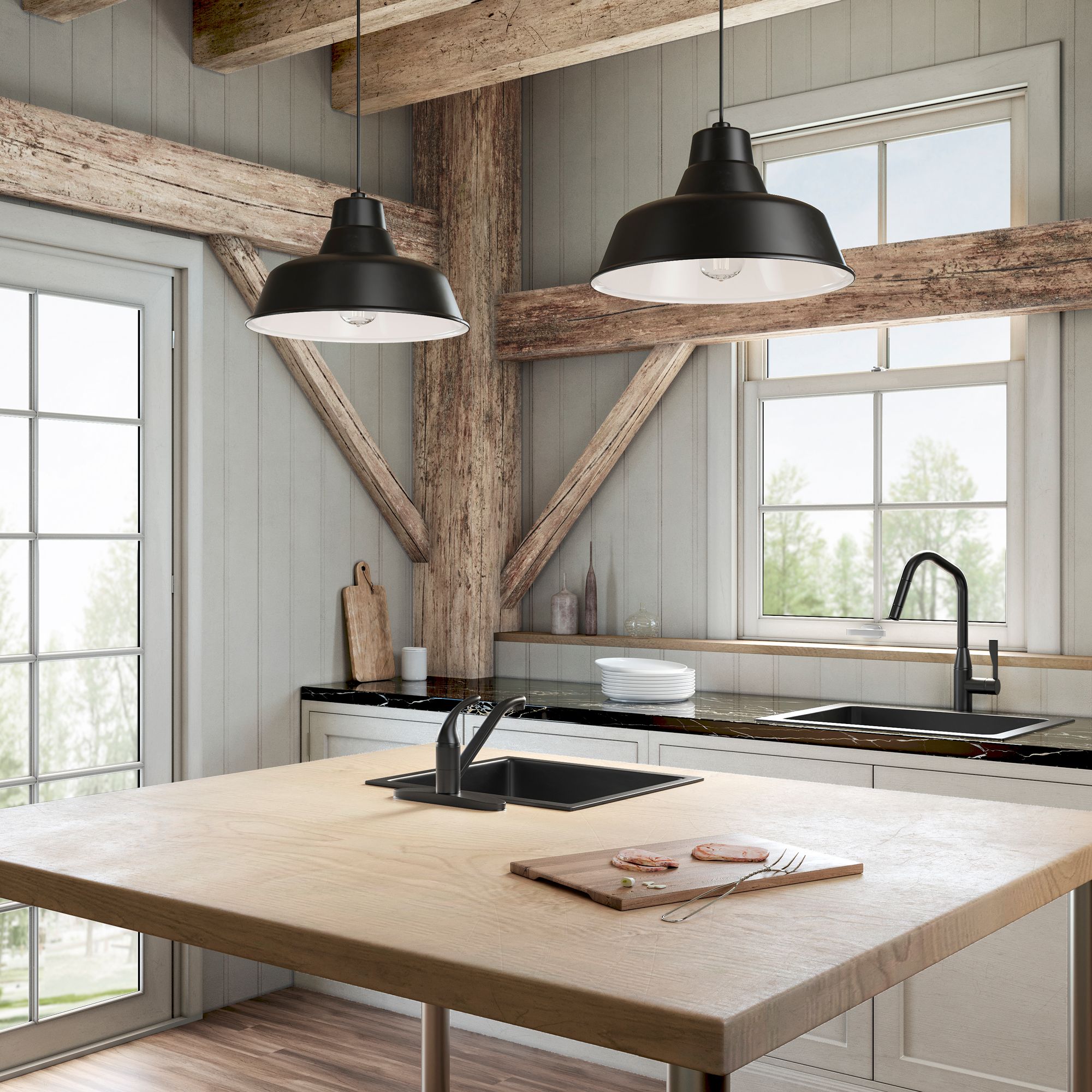 Image 6 Millennium R Series 1-Light 17" Satin Black Warehouse Pendant with Shade more views