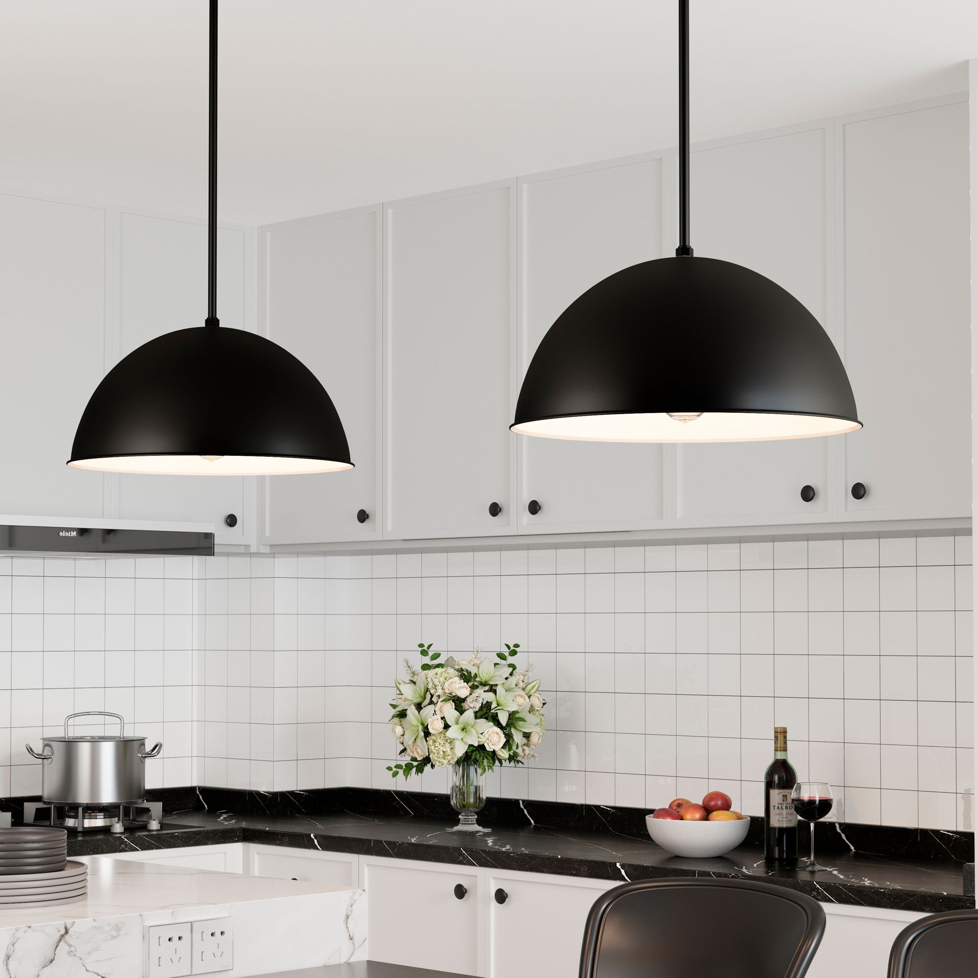 Image 5 Millennium R Series 1-Light 18" Satin Black Pendant Light with Shade more views