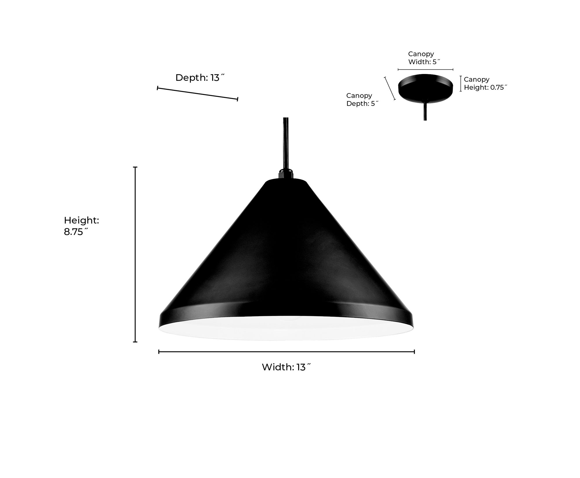 Image 5 Millennium R Series Cord Hung Wide Cone Pendant in Satin Black more views