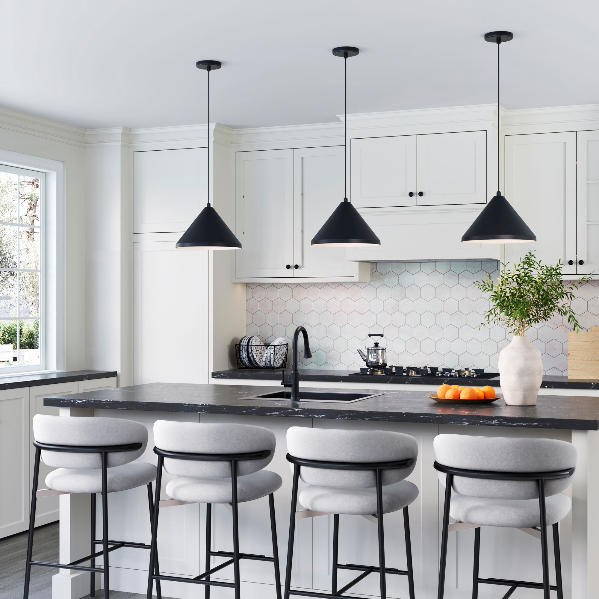 Image 6 Millennium R Series Cord Hung Wide Cone Pendant in Satin Black more views