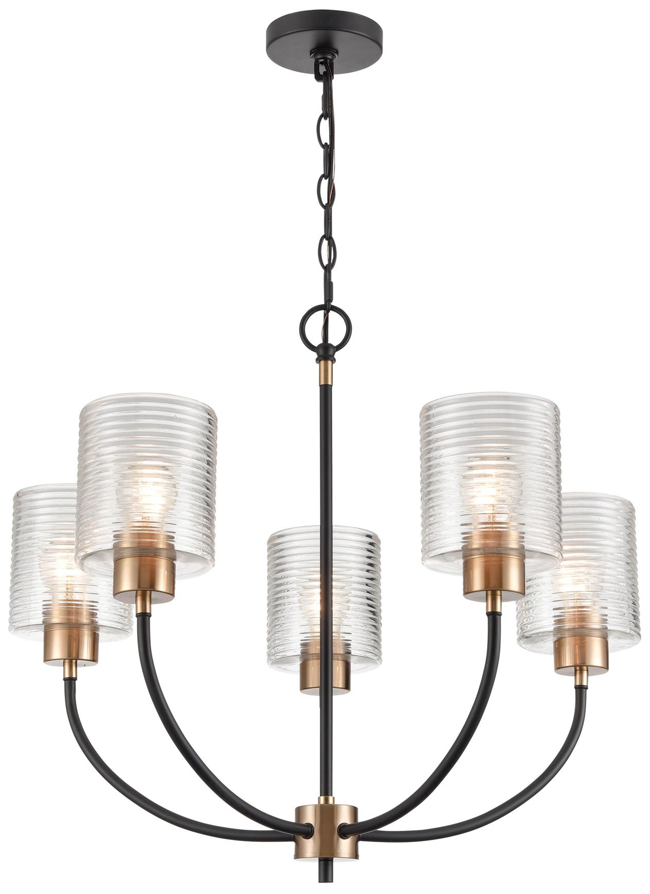 Millennium Renitta 5-Lt 26" Matte Black/Modern Gold Chandelier with Shade