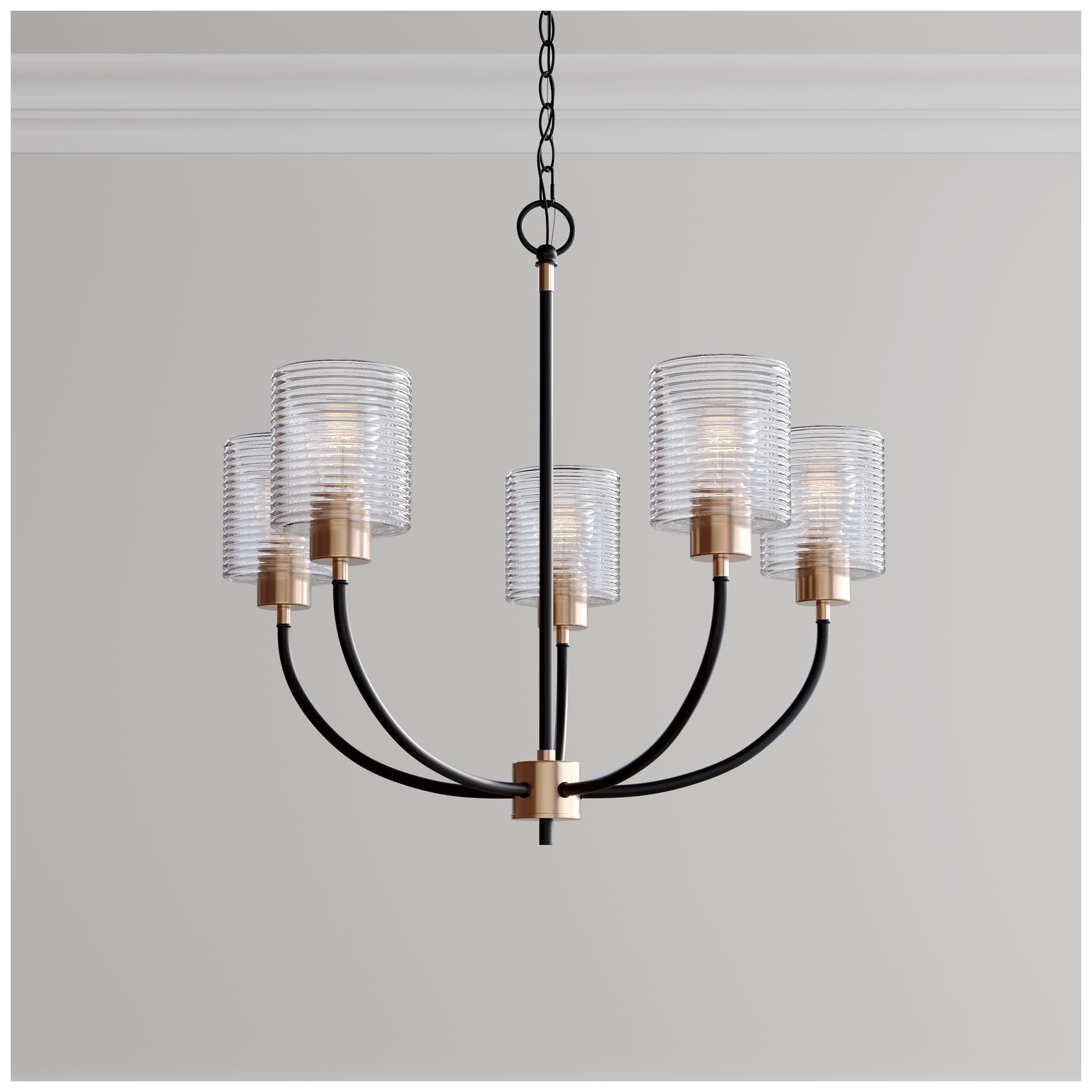 Image 6 Millennium Renitta 5-Lt 26" Matte Black/Modern Gold Chandelier with Shade more views
