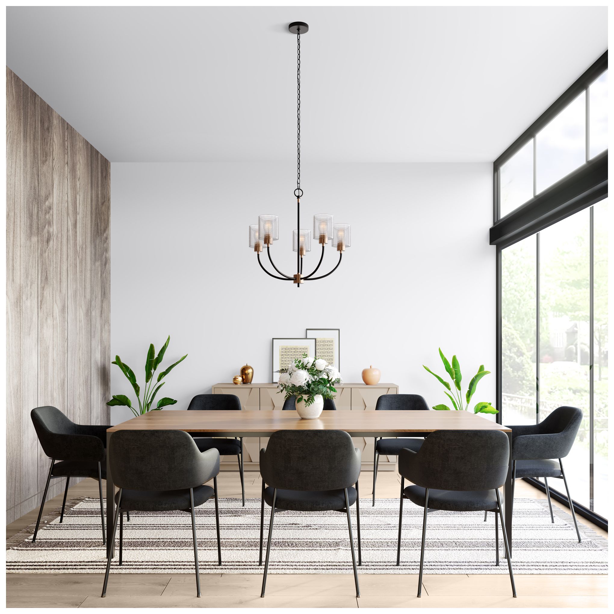 Image 7 Millennium Renitta 5-Lt 26" Matte Black/Modern Gold Chandelier with Shade more views