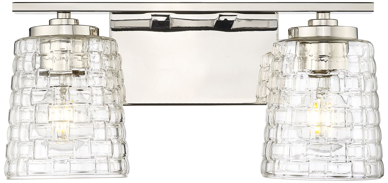 Millennium Saben 2-Light 15" Polished Nickel Vanity Light with Glass Shade