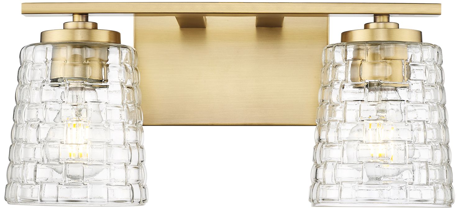 Image 2 Millennium Saben 2-Light 15" Vintage Brass Vanity Light with Glass Shade