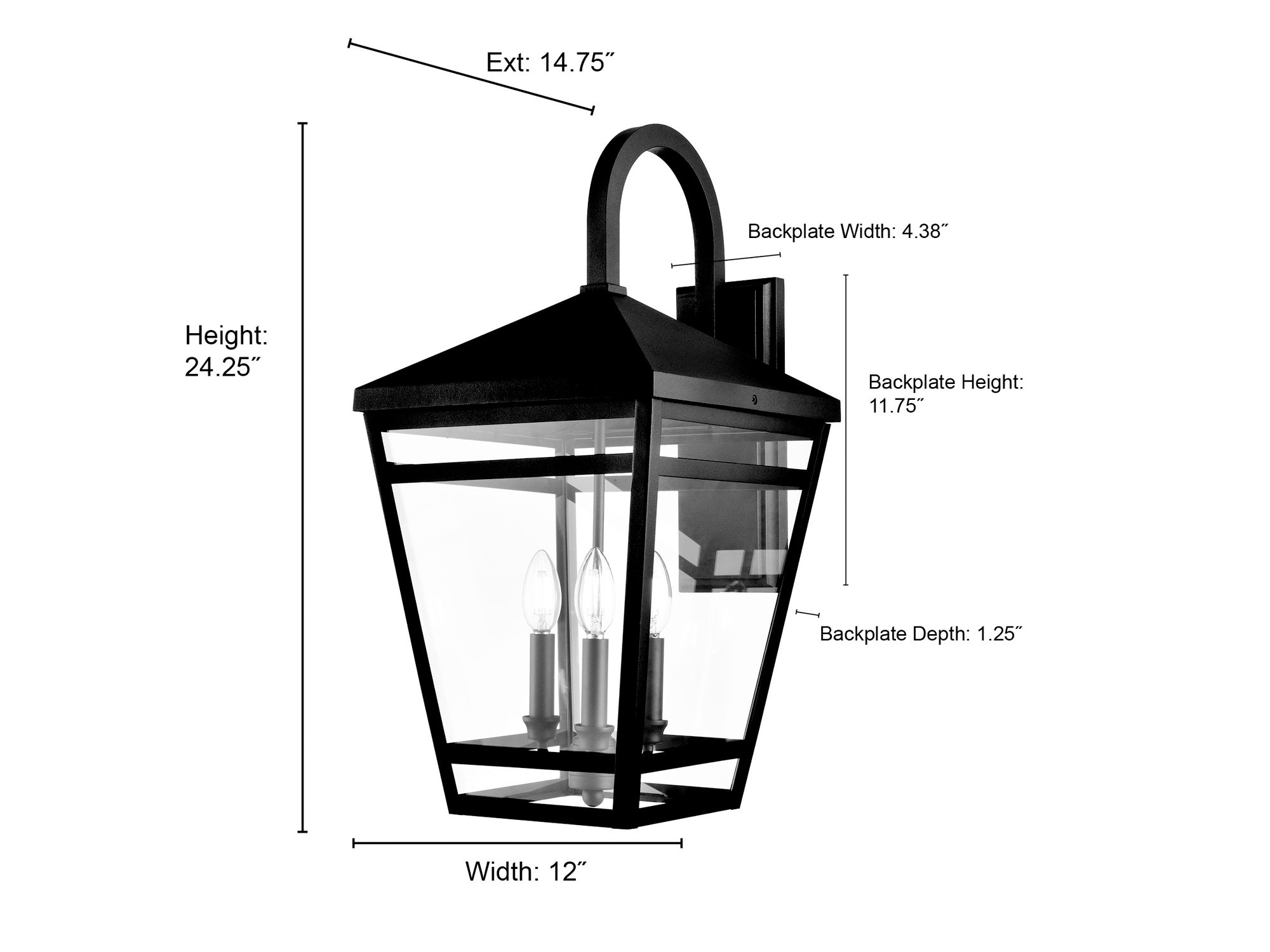 Image 7 Millennium Seager 3-Light 24.25" Textured Black Outdoor Wall Sconce more views