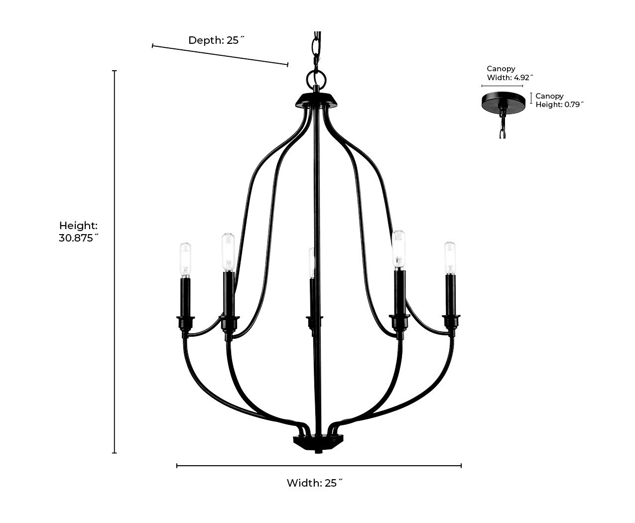 Millennium Senoia 5-Light 25" Matte Black Chandelier