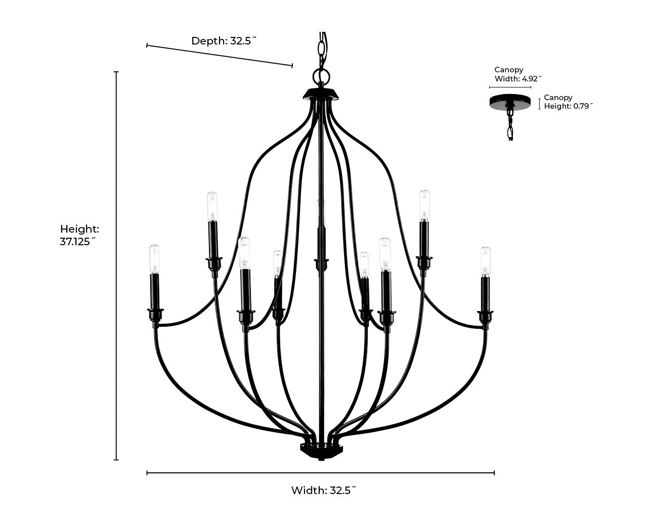 Image 7 Millennium Senoia 9-Light 32.5" Matte Black Chandelier more views