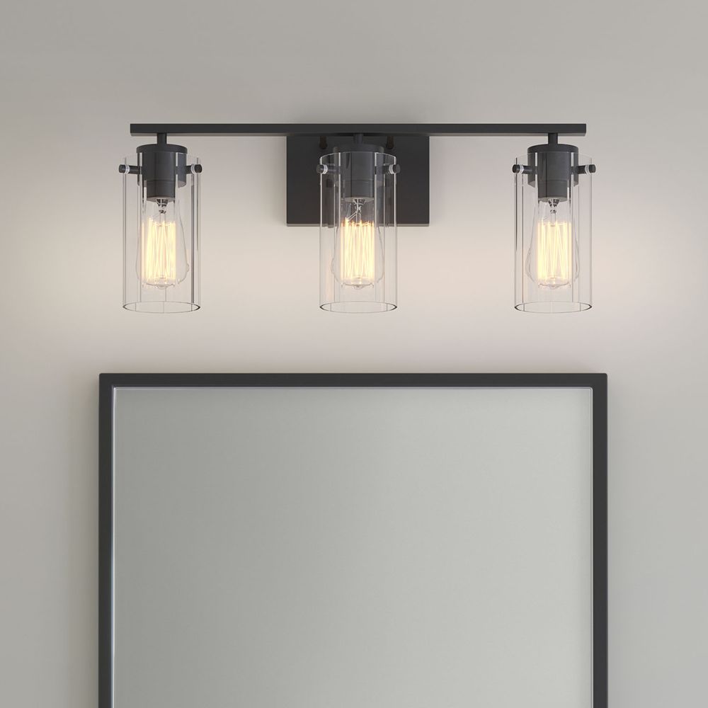 Millennium Serena 3-Light 21.5" Matte Black Vanity Light with Glass Shade