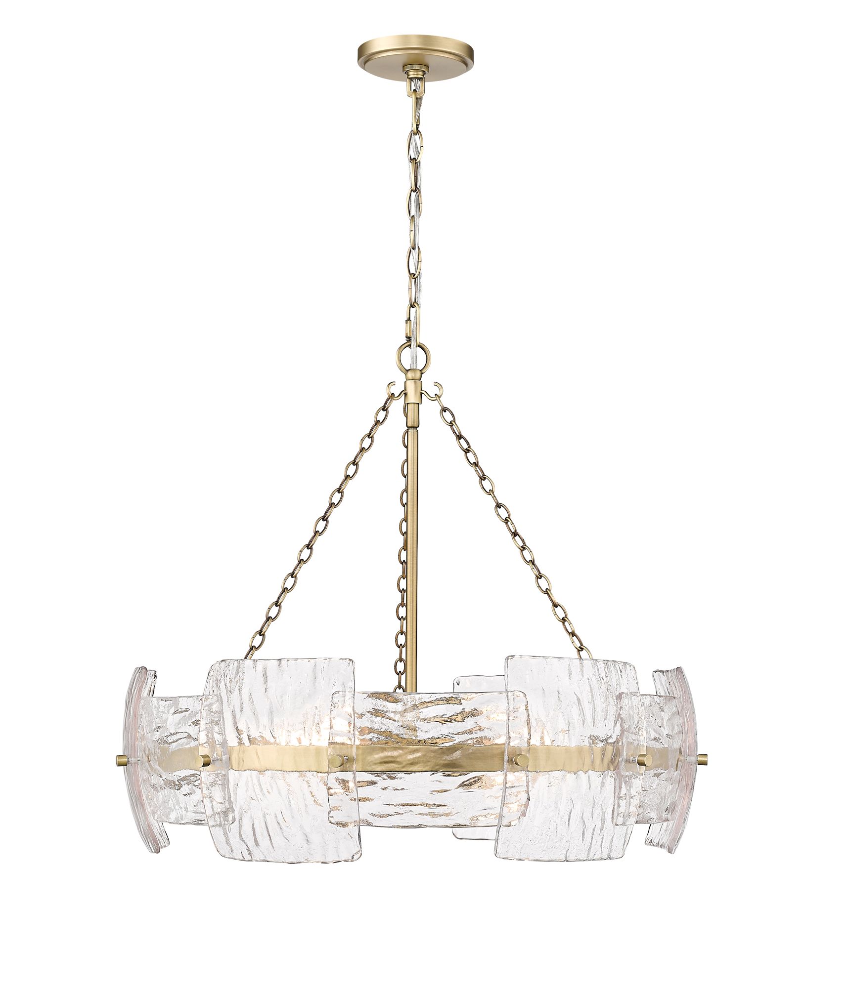 Image 2 Millennium Sinclara 4-Light 24.75" Vintage Brass Pendant with Glass Shade more views