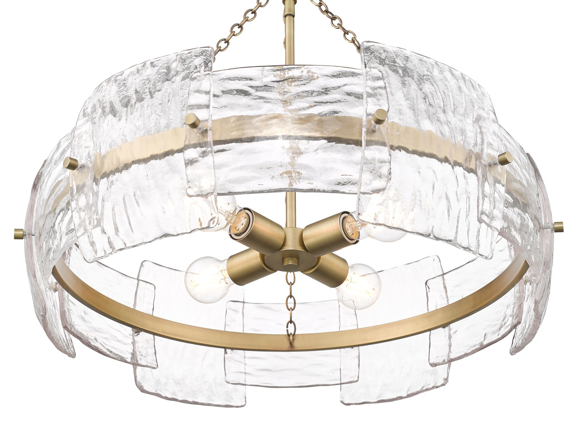 Image 3 Millennium Sinclara 4-Light 24.75" Vintage Brass Pendant with Glass Shade more views