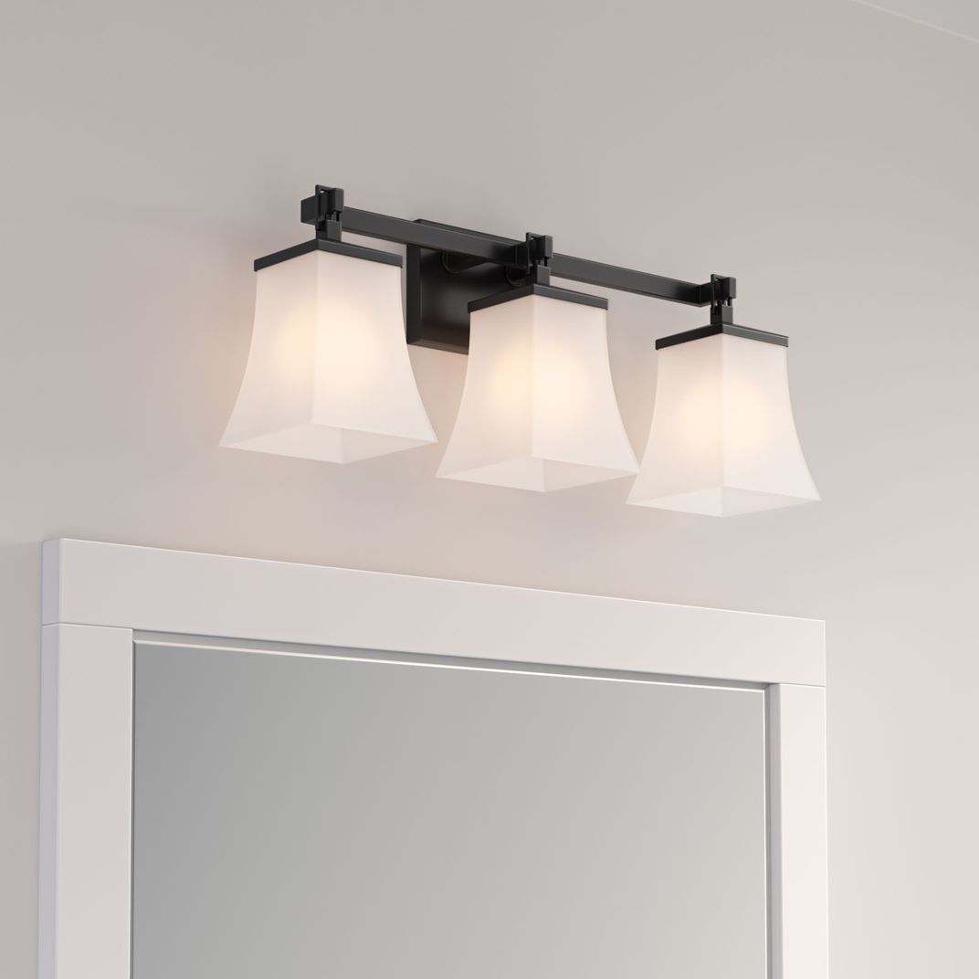 Thumbnail1 of Millennium Sonorra 3-Light 24" Matte Black Vanity Light with Glass Shade