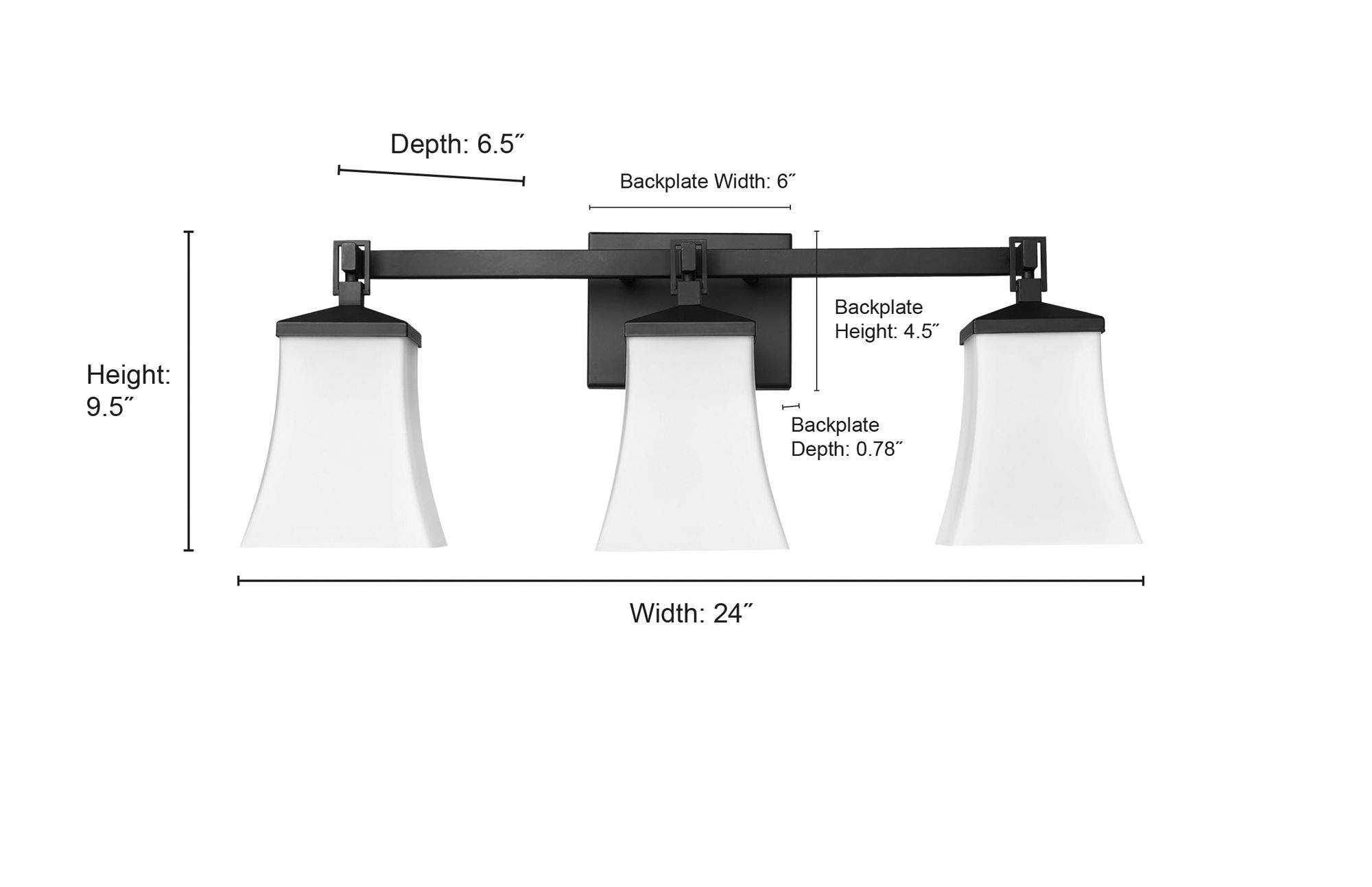 Millennium Sonorra 3-Light 24" Matte Black Vanity Light with Glass Shade