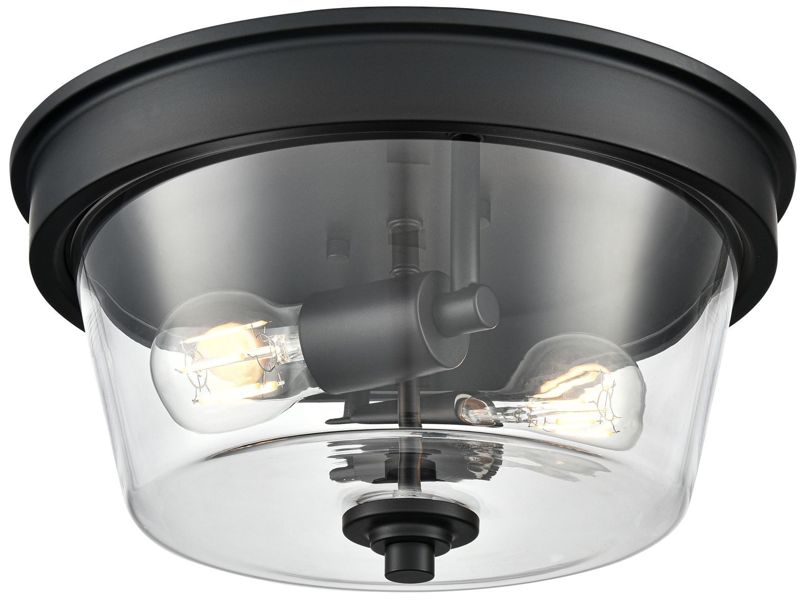 Millennium Strayhan 2-Light 13" Matte Black Flush Mount with Glass Shade