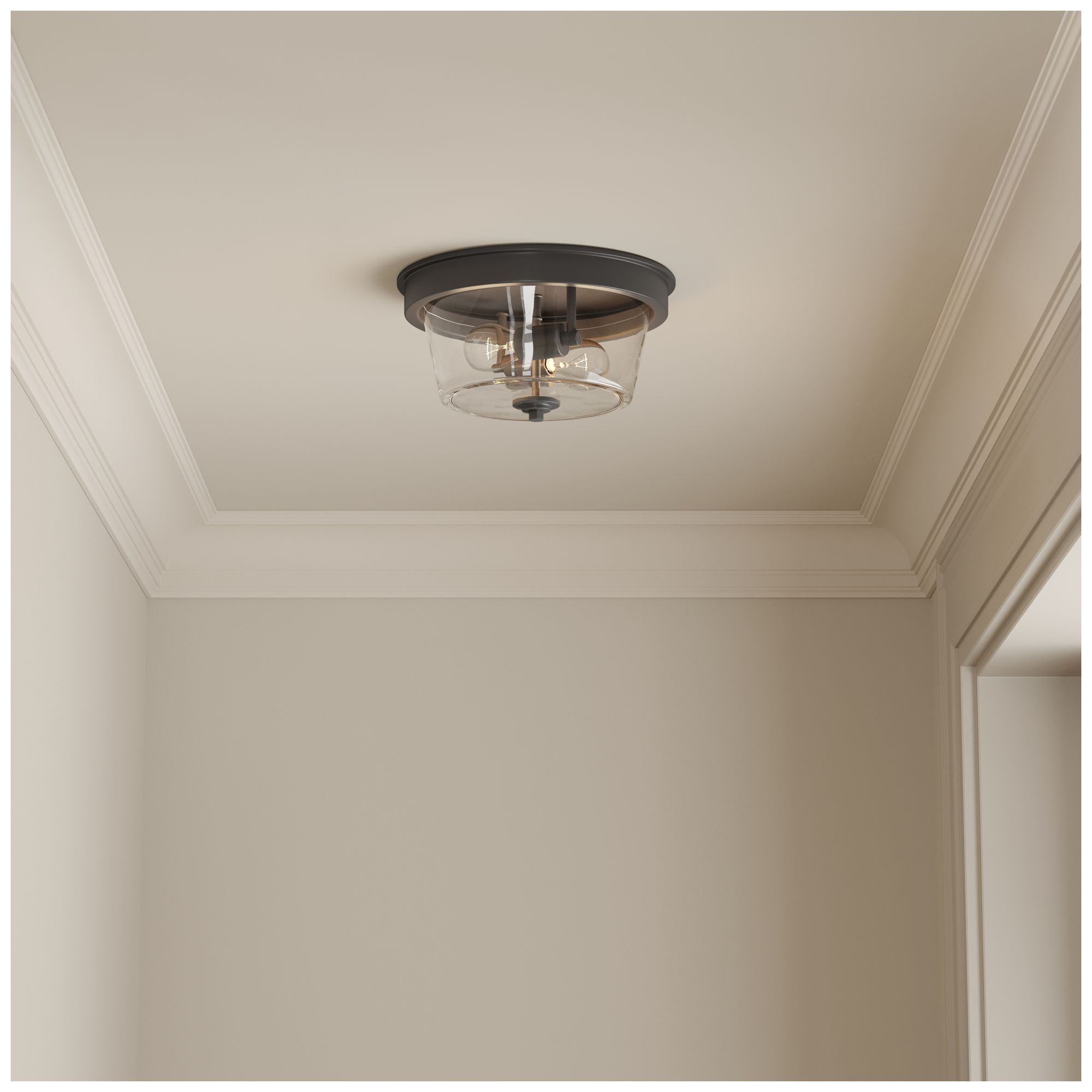 Image 7 Millennium Strayhan 2-Light 13" Matte Black Flush Mount with Glass Shade more views