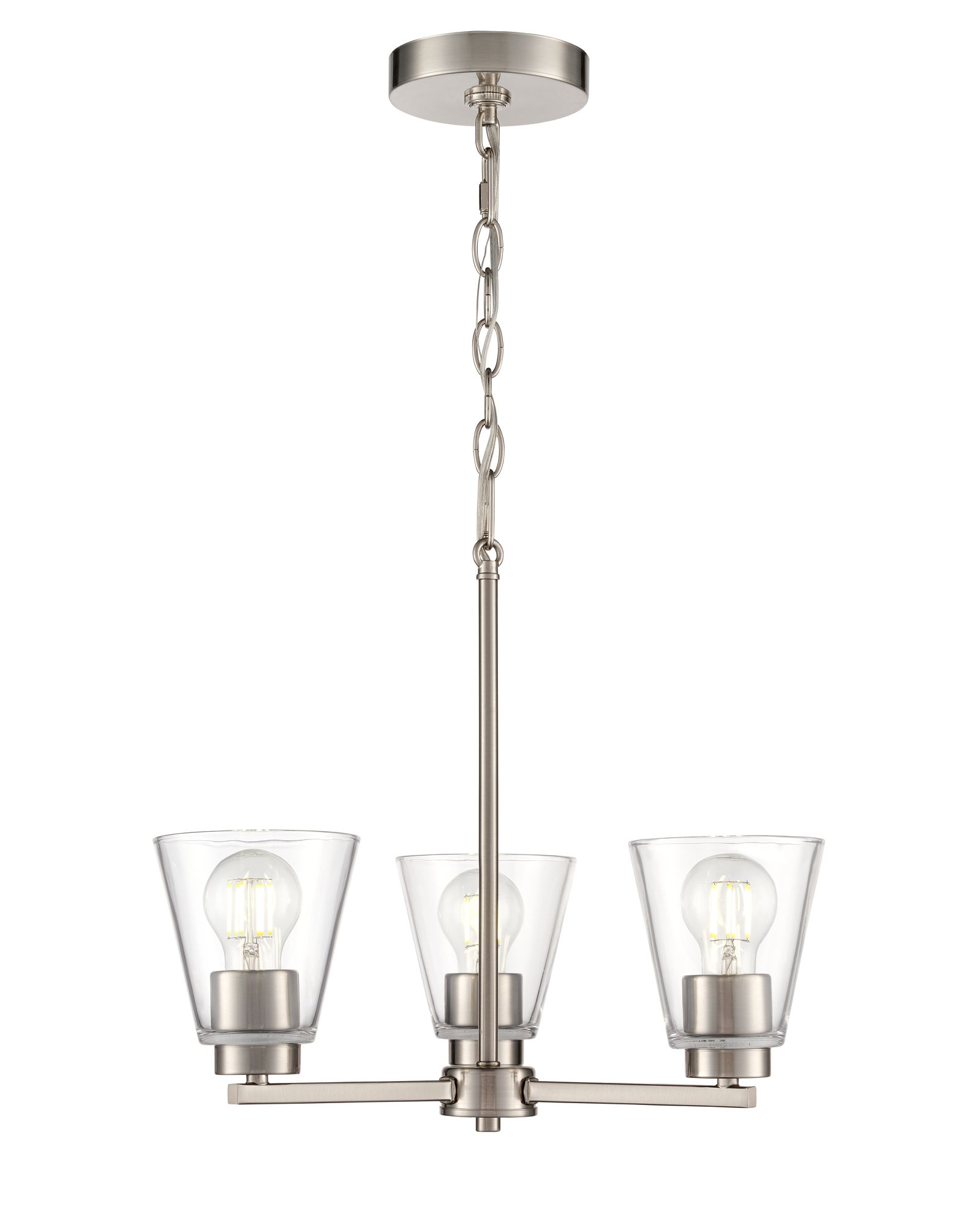 Image 2 Millennium Strayhan 3-Light 18" Brushed Nickel Chandelier with Glass Shade more views