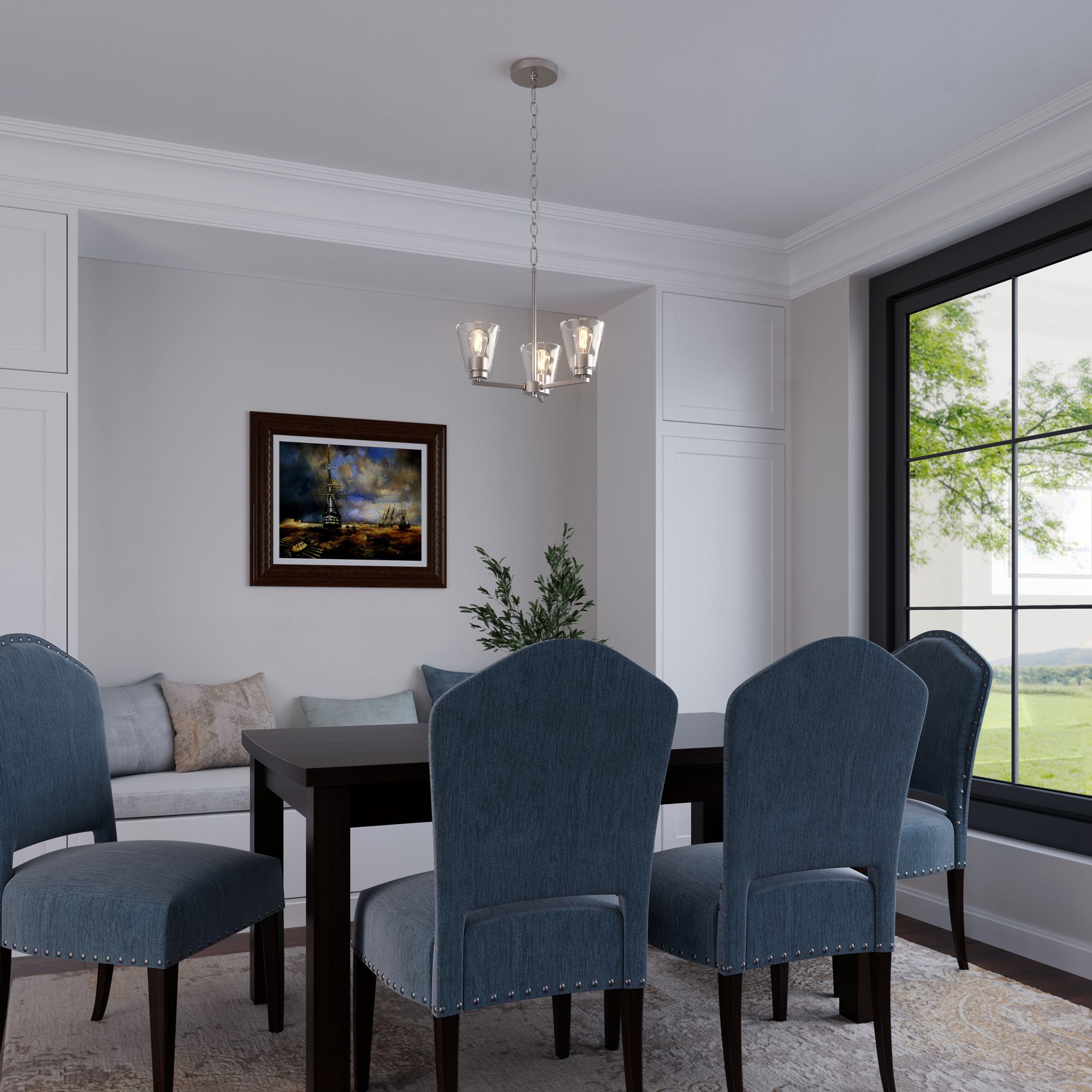 Image 6 Millennium Strayhan 3-Light 18" Brushed Nickel Chandelier with Glass Shade more views