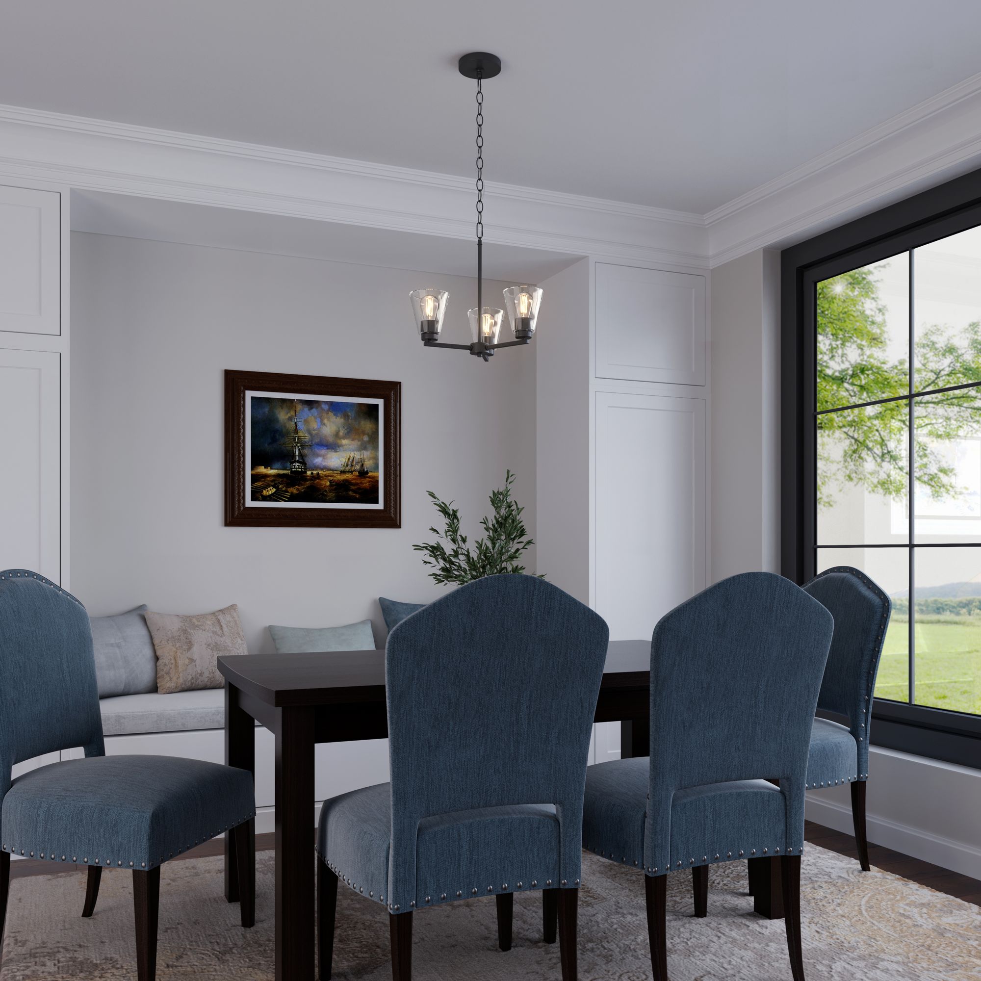 Image 6 Millennium Strayhan 3-Light 18" Matte Black Chandelier with Glass Shade more views