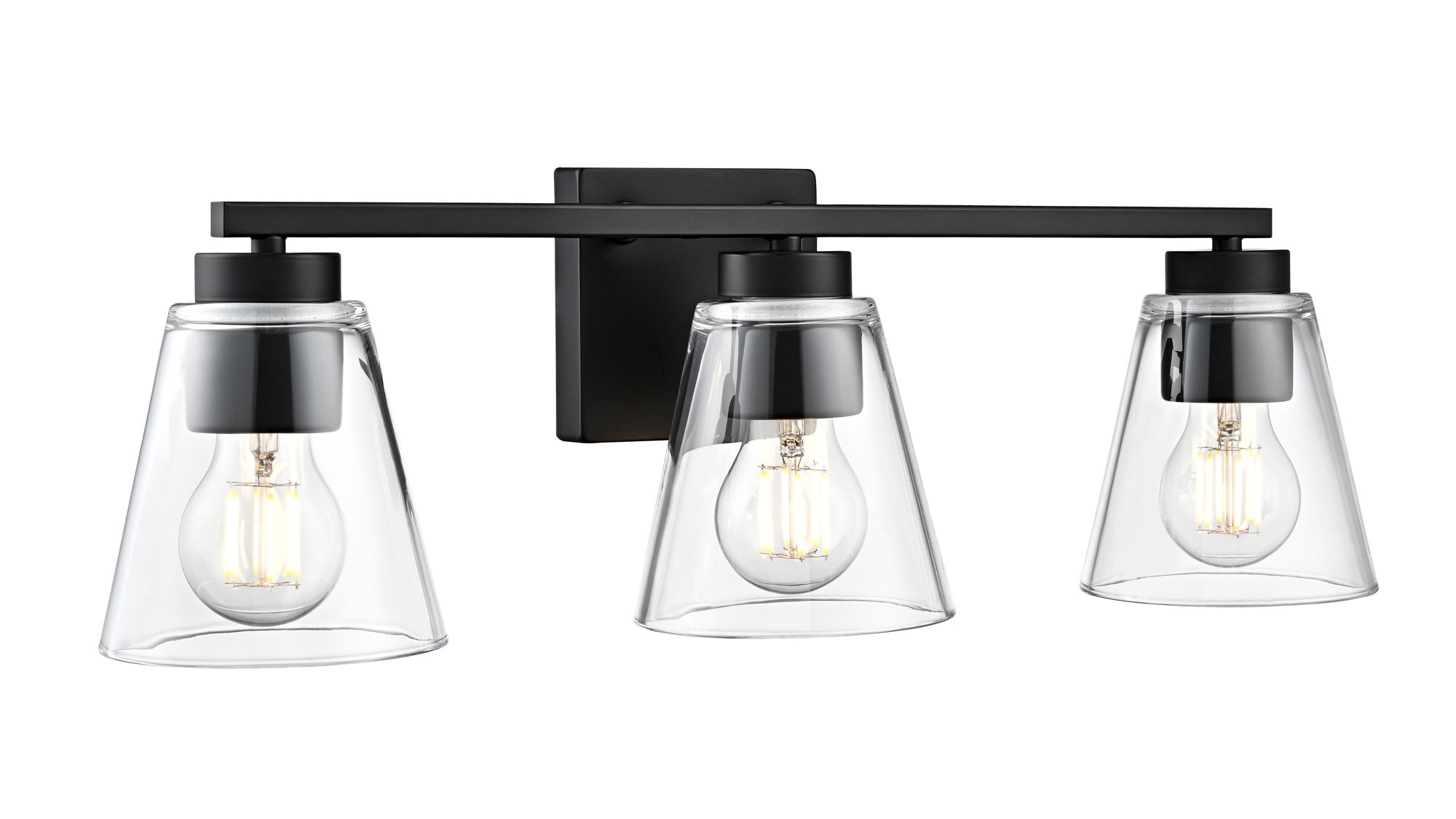 Image 4 Millennium Strayhan 3-Light 22" Matte Black Vanity Light with Glass Shade more views