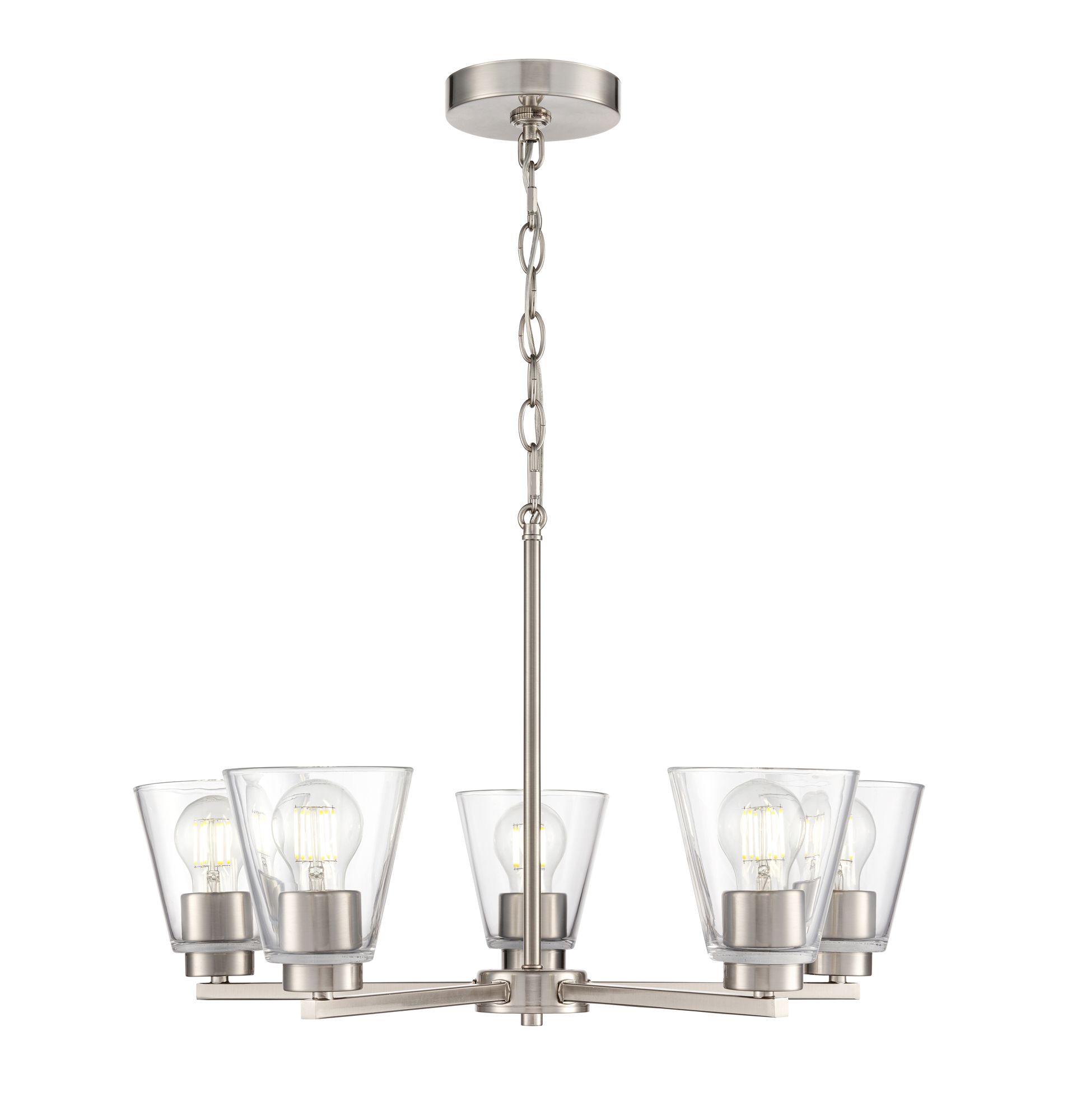 Thumbnail2 of Millennium Strayhan 5-Light 24" Brushed Nickel Chandelier with Glass Shade more views