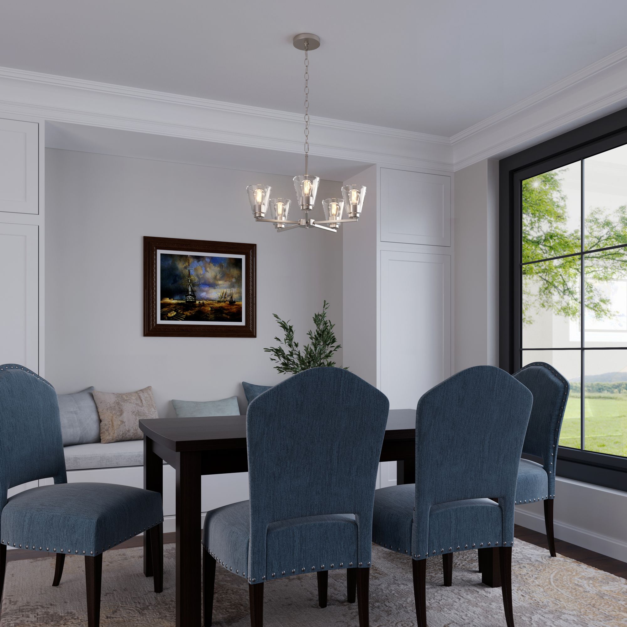 Millennium Strayhan 5-Light 24" Brushed Nickel Chandelier with Glass Shade