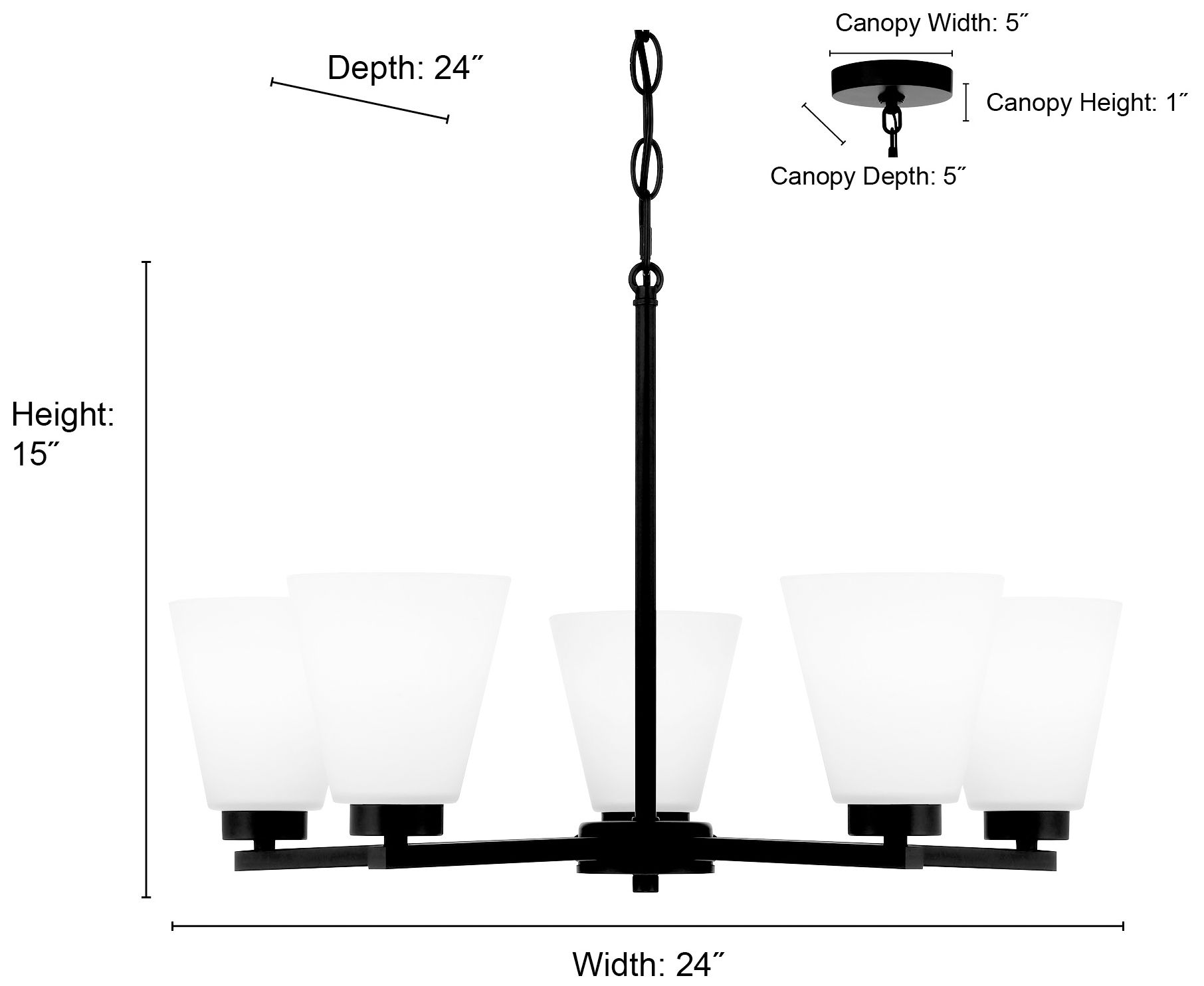 Millennium Strayhan 5-Light 24" Brushed Nickel Chandelier with Glass Shade